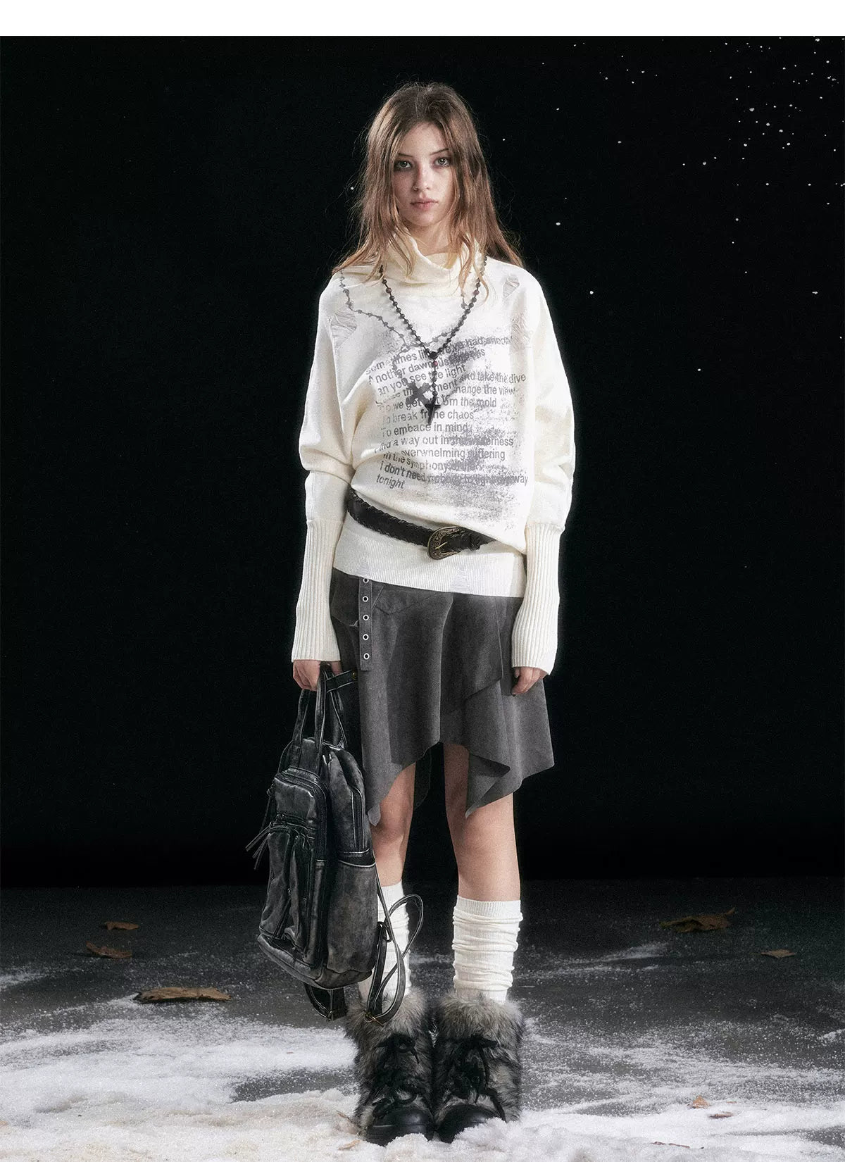 Asymmetric Graffiti Knit Sweater