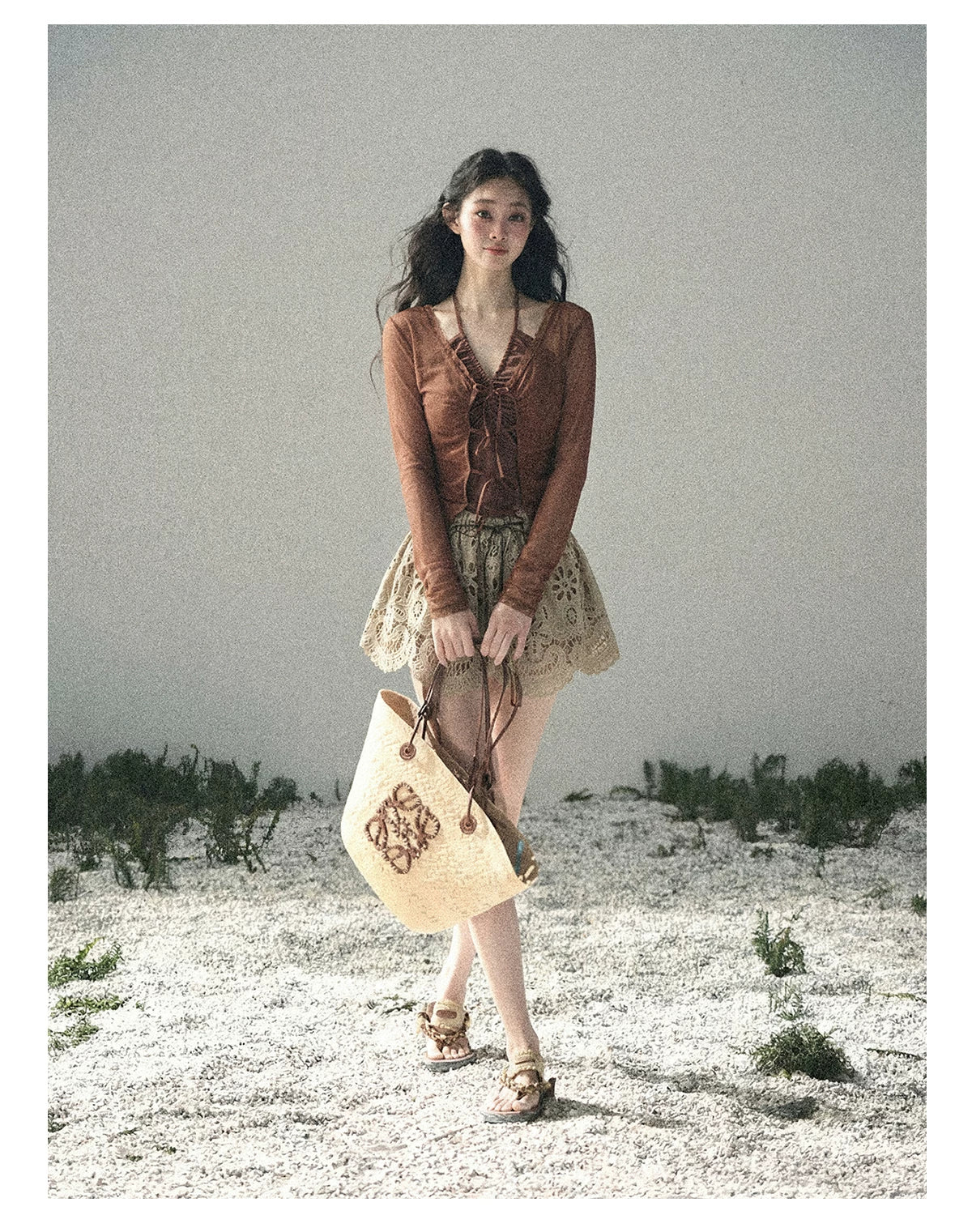 Soft Sand Ruched Tie-Front Cardigan