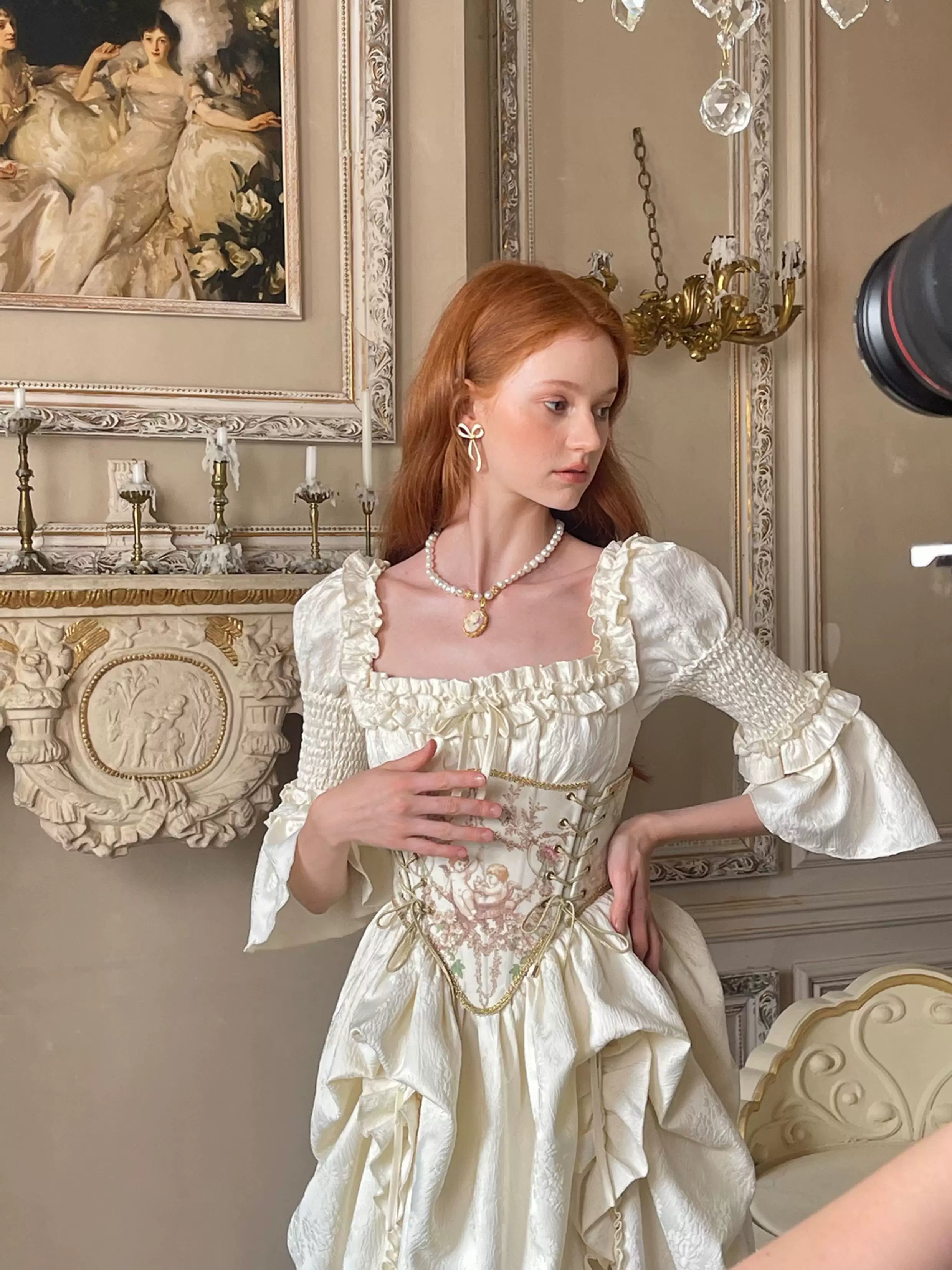 Vintage Court-Style Dress & Waist Belt Set