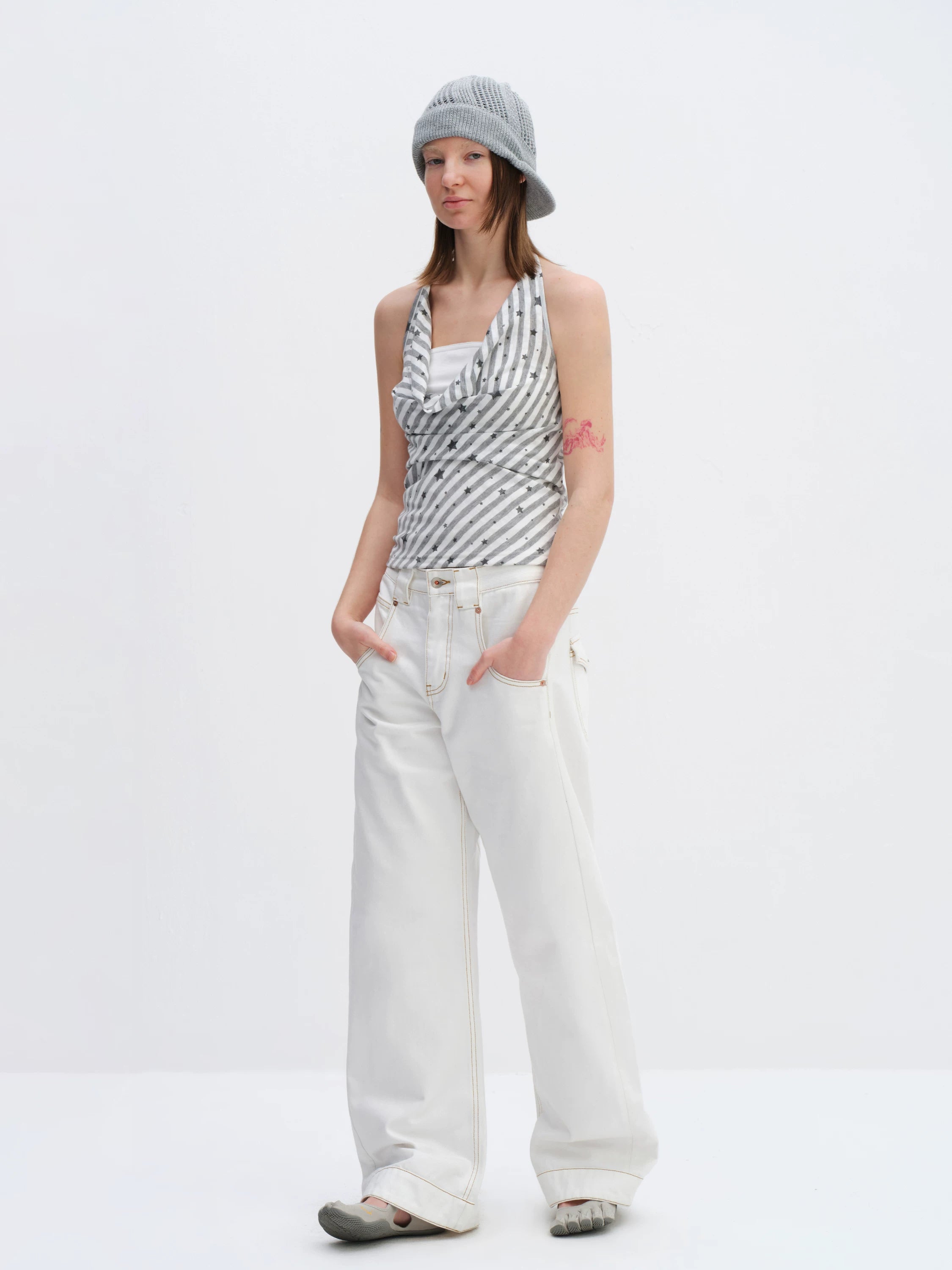 Star Stripe Draped Halter Camisole