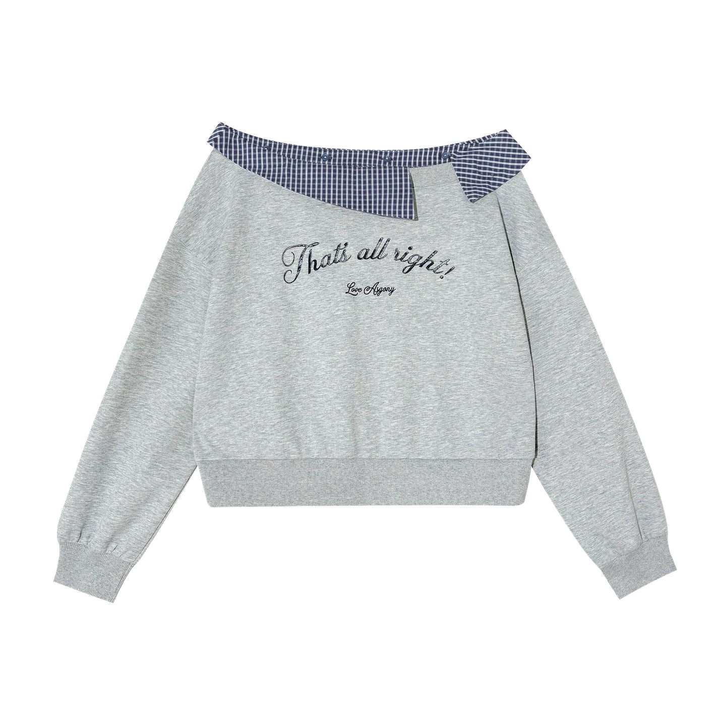 Off-Shoulder Plaid Patchwork Embroidered Sweatshirt - CHINASQUAD