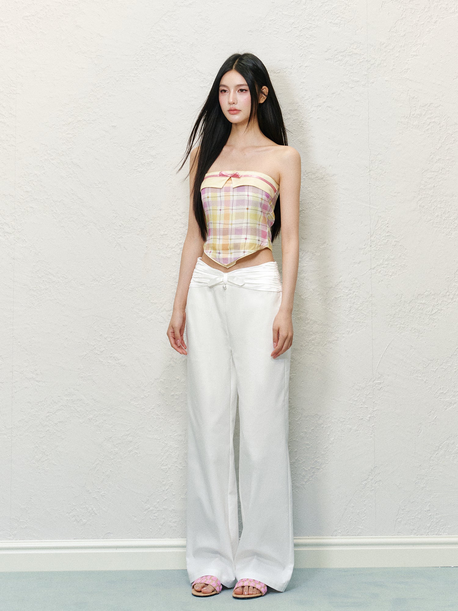 Satin Waist Bow Pearl Casual Pants - CHINASQUAD