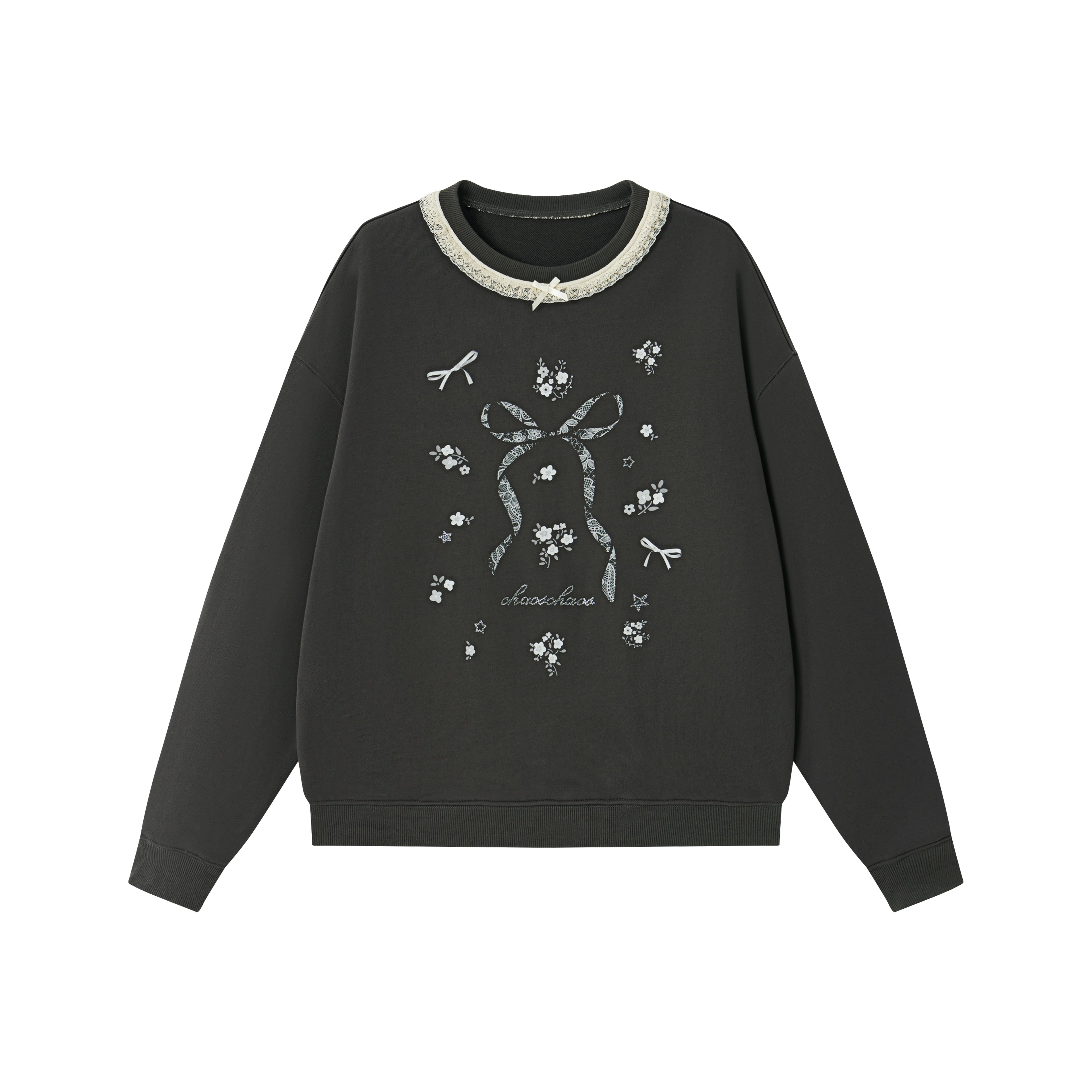 Vintage Lace-Trim Loose Sweatshirt