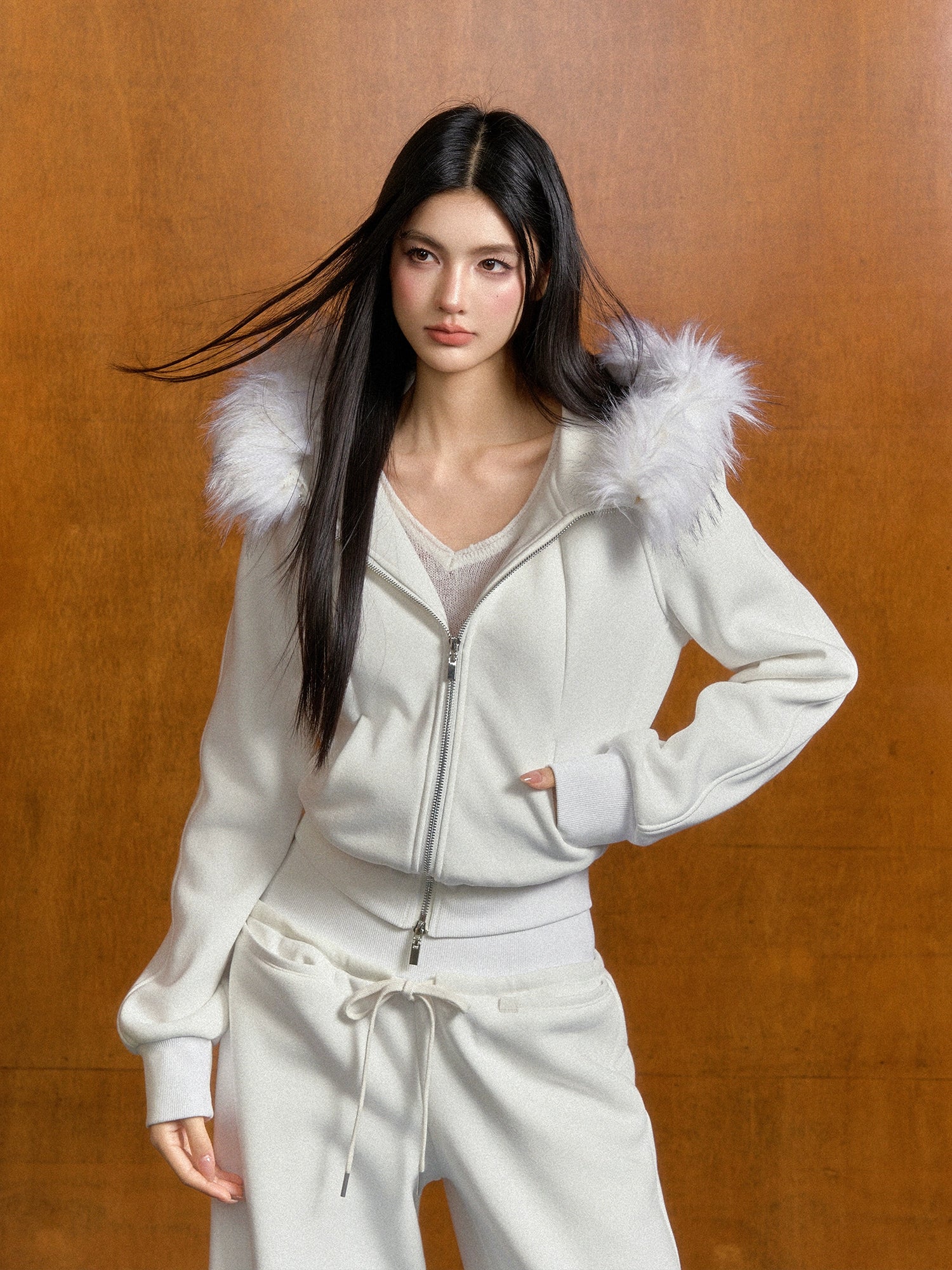 Detachable Fur Collar Hoodie & Pant Set - CHINASQUAD