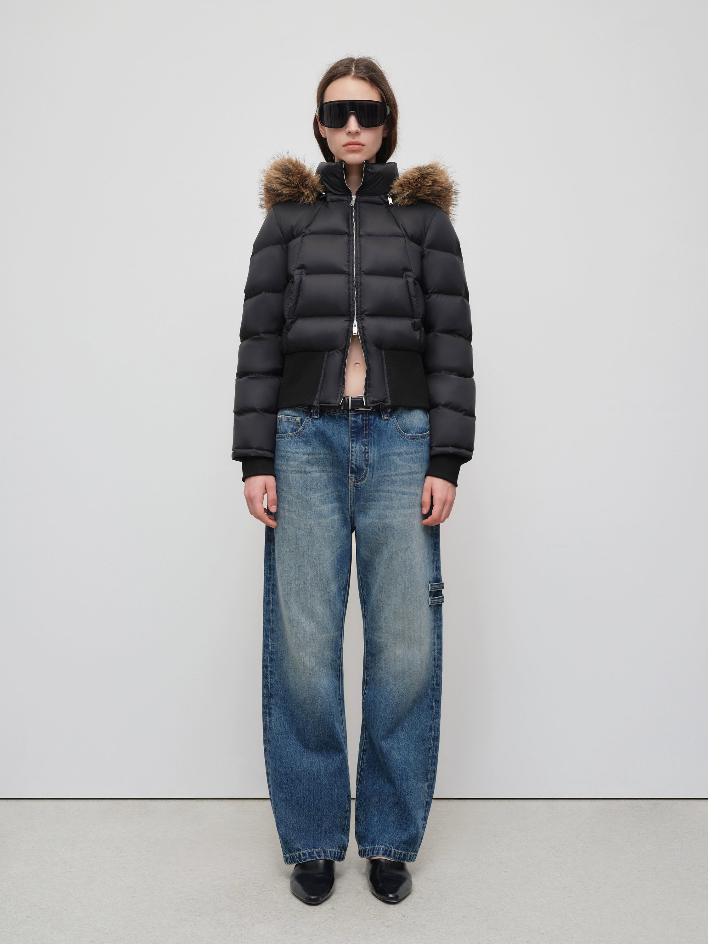 90% White Duck Fur Collar Cropped Down Jacket - CHINASQUAD