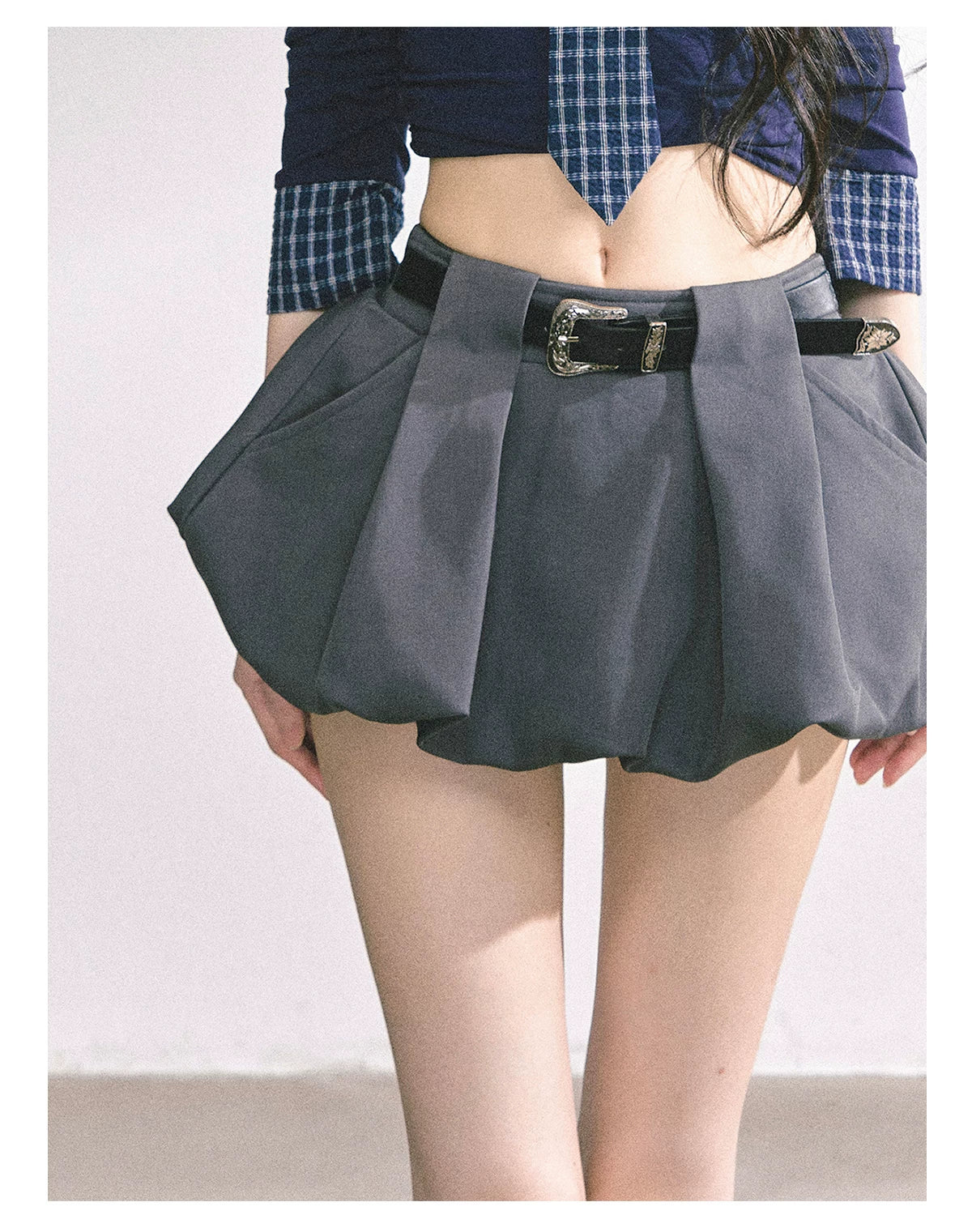American-Style High-Waist Bubble Mini Skirt
