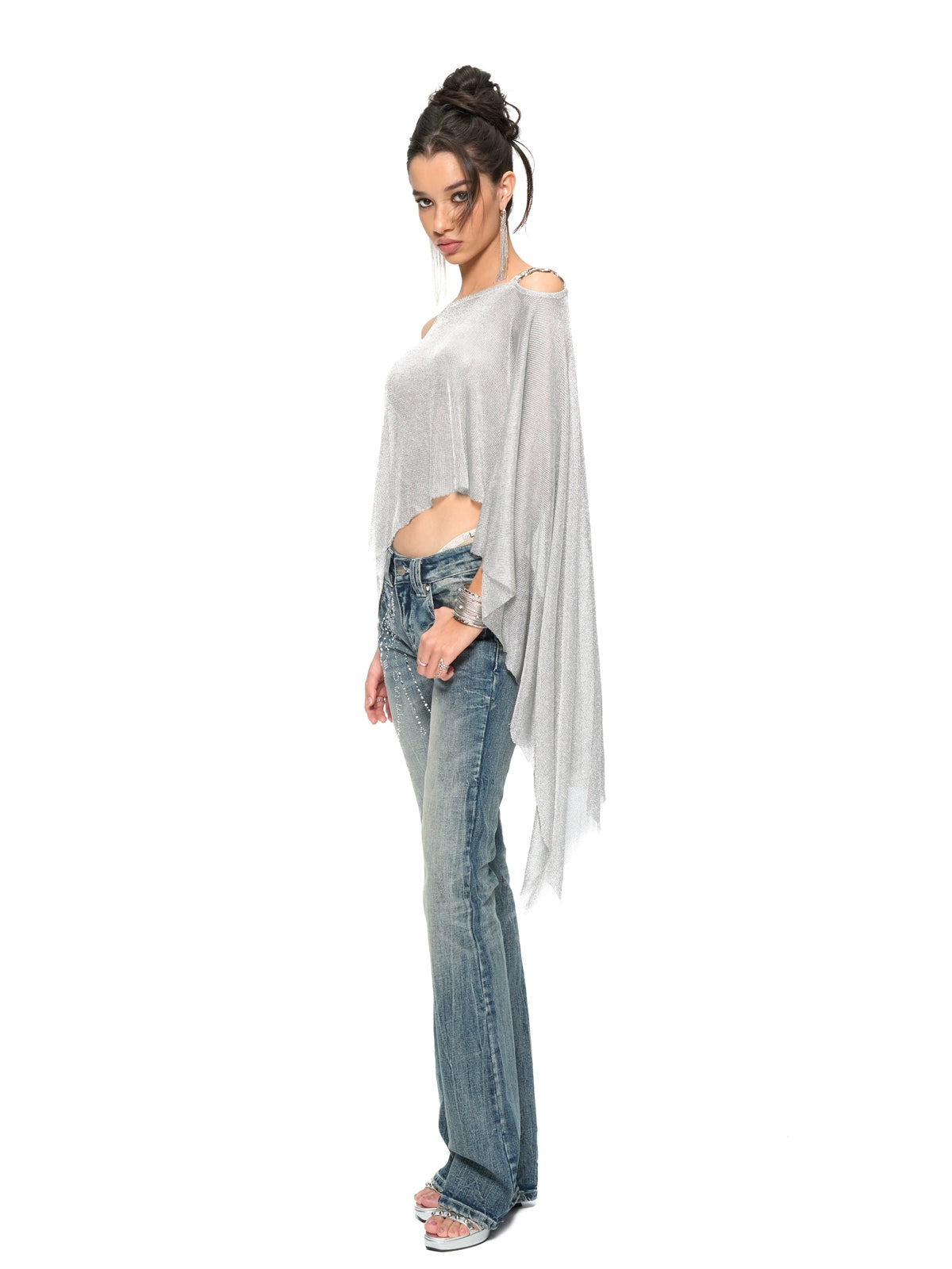 Silver Iridescent Thread Beach Cape