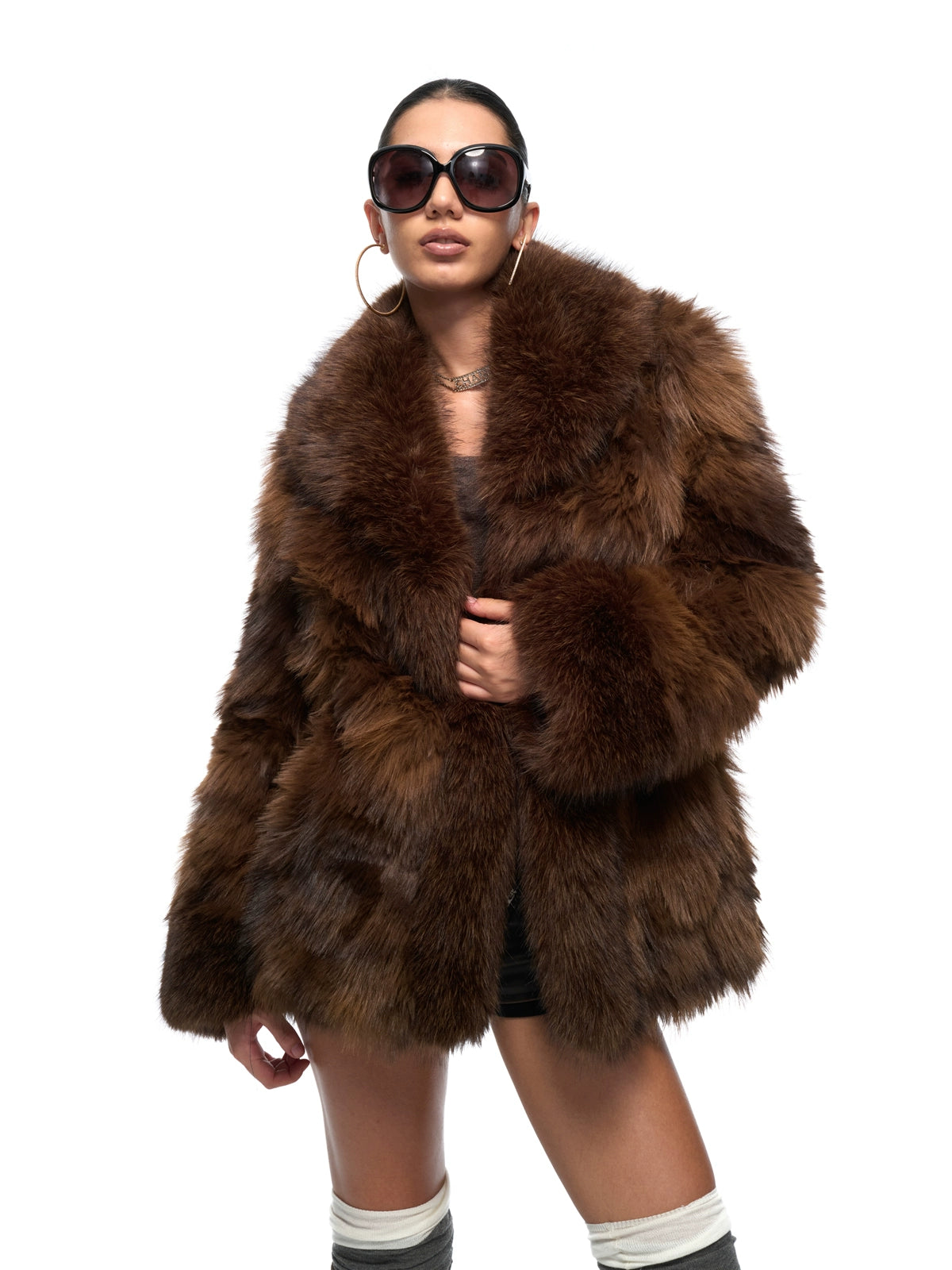 Vintage Brown Faux-Fur Collar Coat