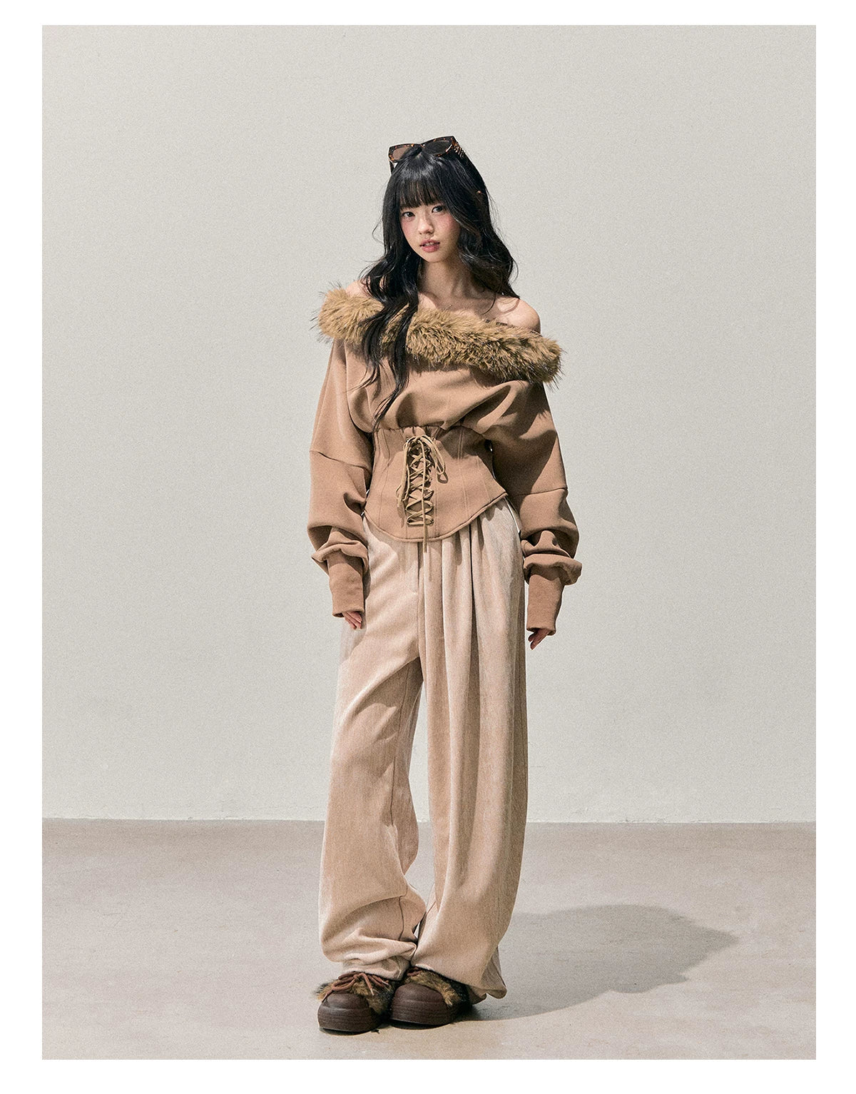 French Off-Shoulder Fuzzy Knit T-Shirt