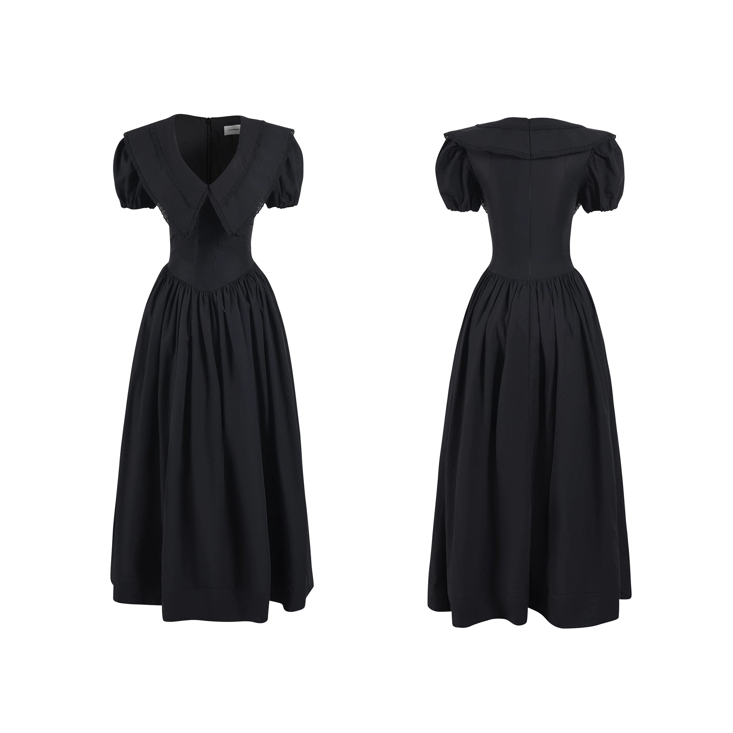 Puff-Sleeve Waist-Defined Maxi Dress