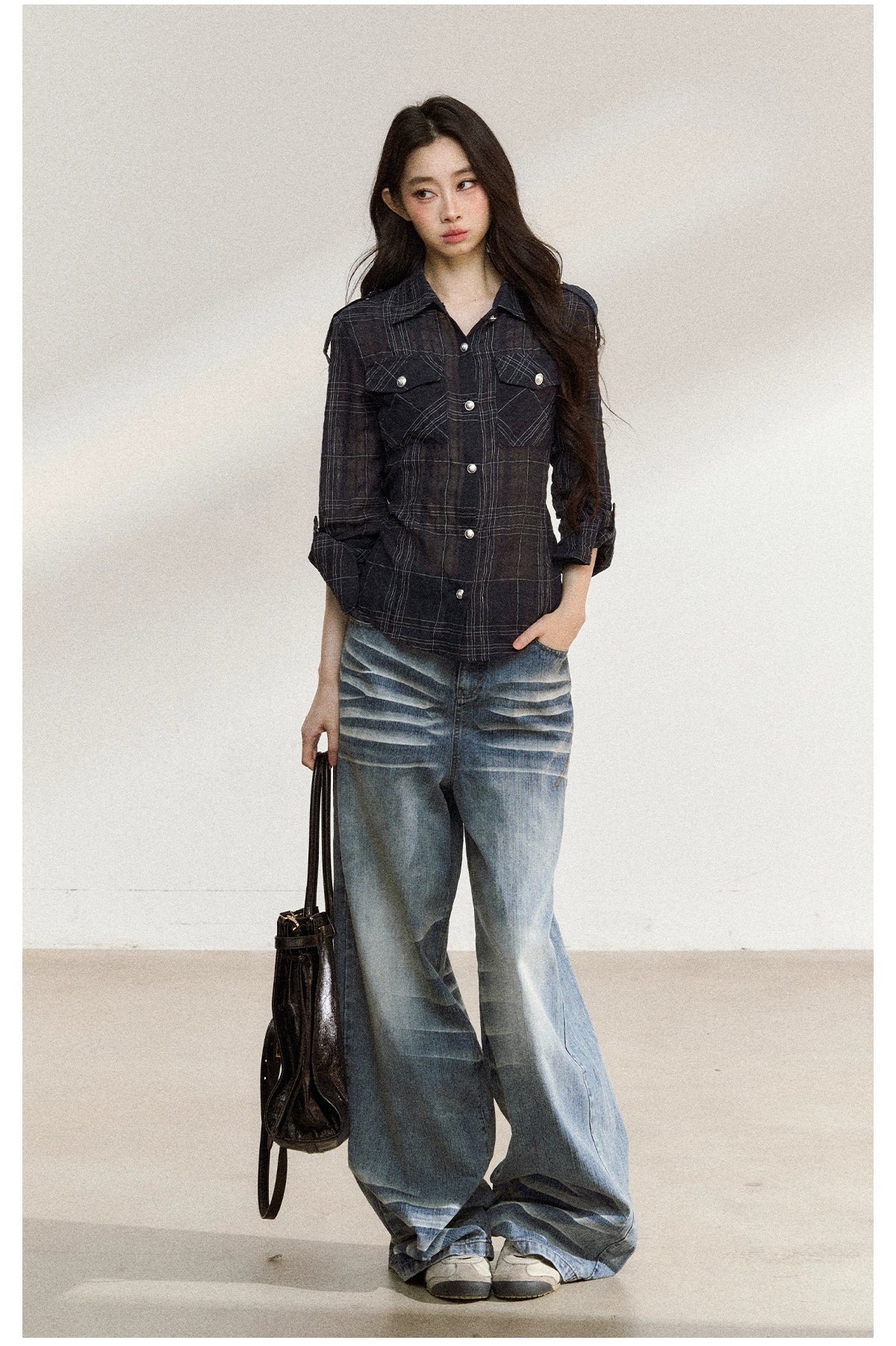 Asymmetric Plaid Cotton-Linen Shirt - CHINASQUAD