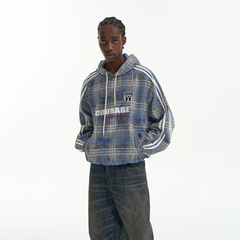 Plaid Color-Block Sport Hoodie