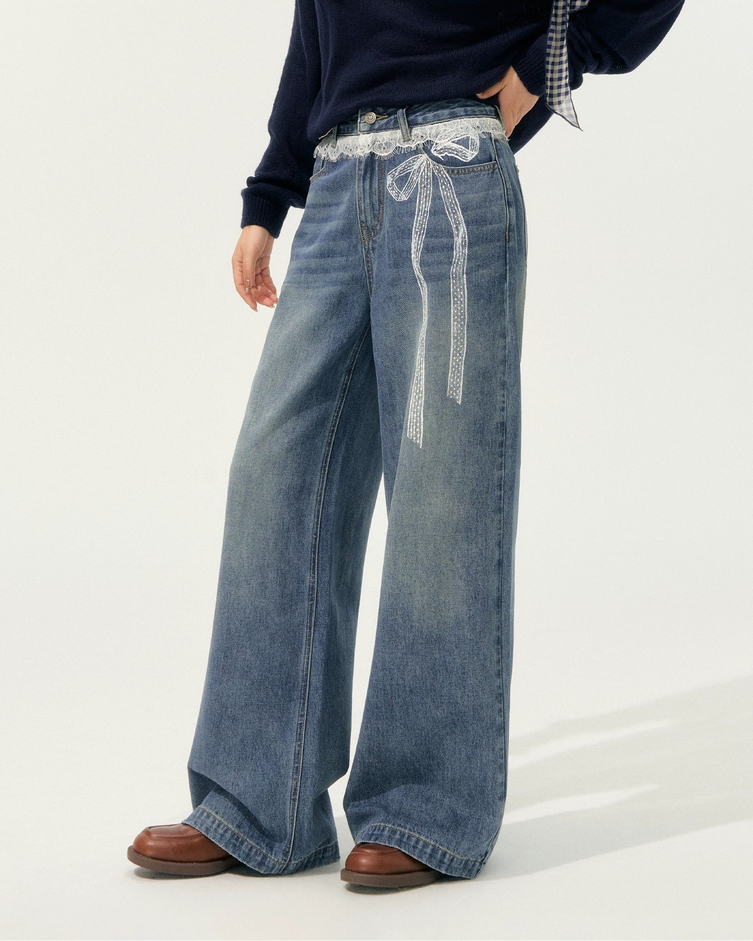 SOMESOWE Lace Printed Wide-Leg Jeans – view 6