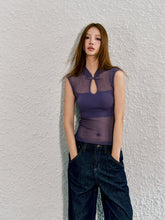 Beige & Purple Hollow-out Disk-button Knitted Vest - CHINASQUAD
