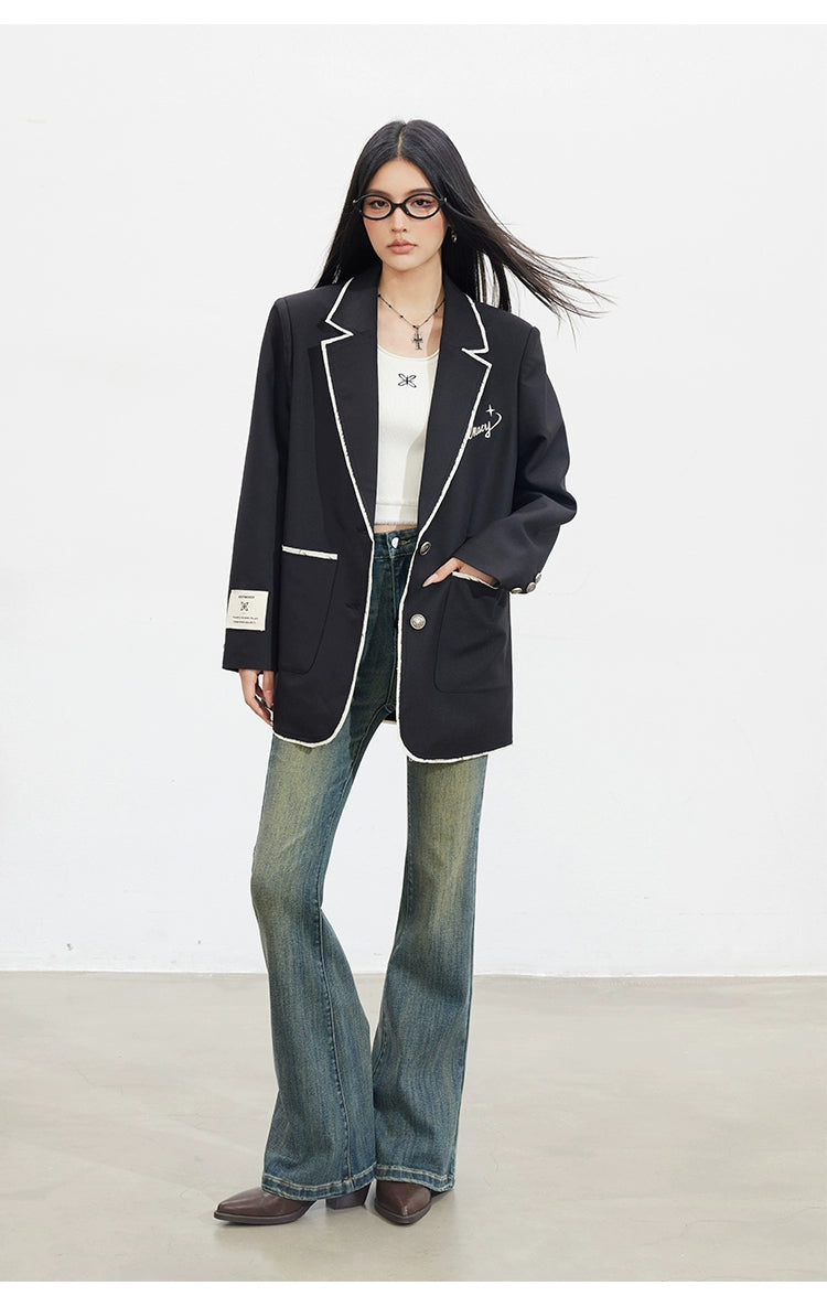 Contrast Fringe Blazer