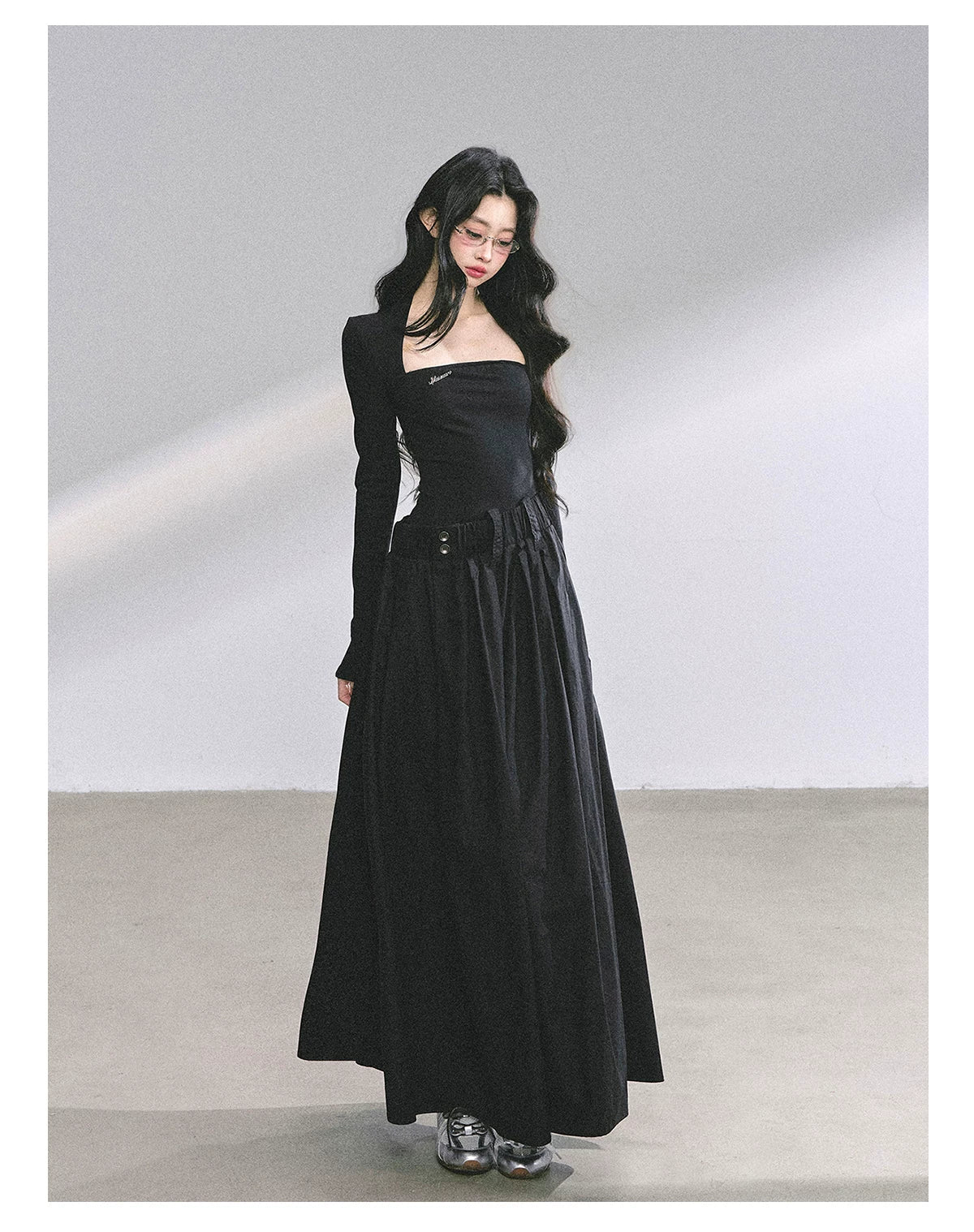 French Relaxed Long Sleeve Maxi Dress
