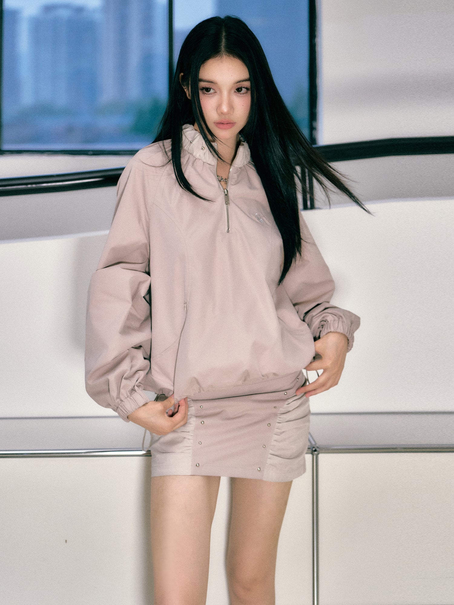 Flower Bud Zipper Jacket & Mesh Skirt Set - CHINASQUAD