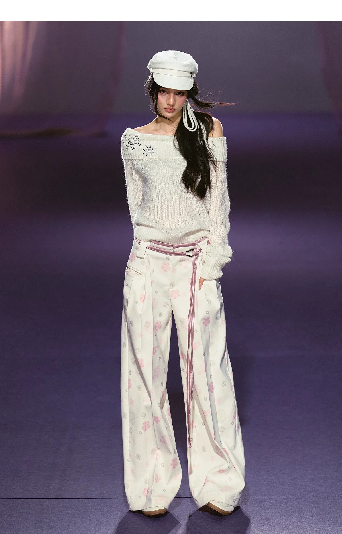 Snowflake Rhinestone Off-Shoulder Knit Sweater