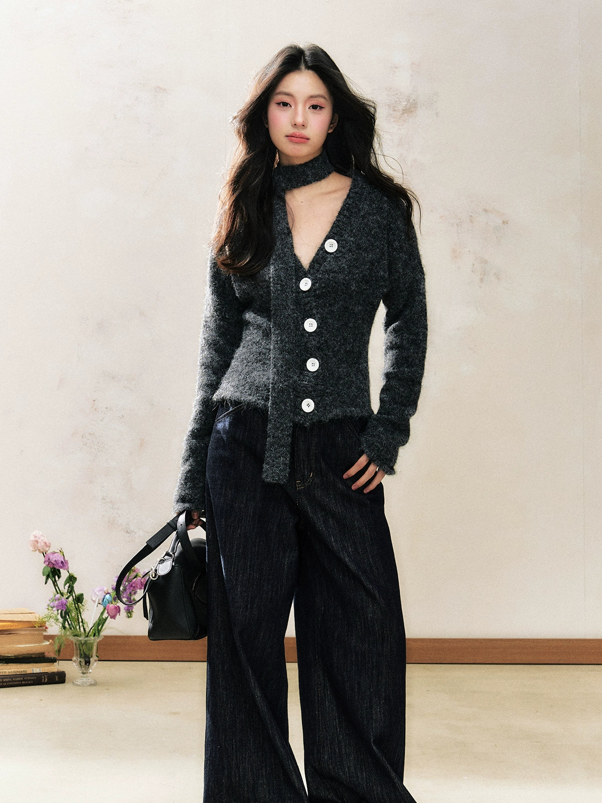 V-Neck Waist-Cinching Slimming Versatile Knit Cardigan - CHINASQUAD