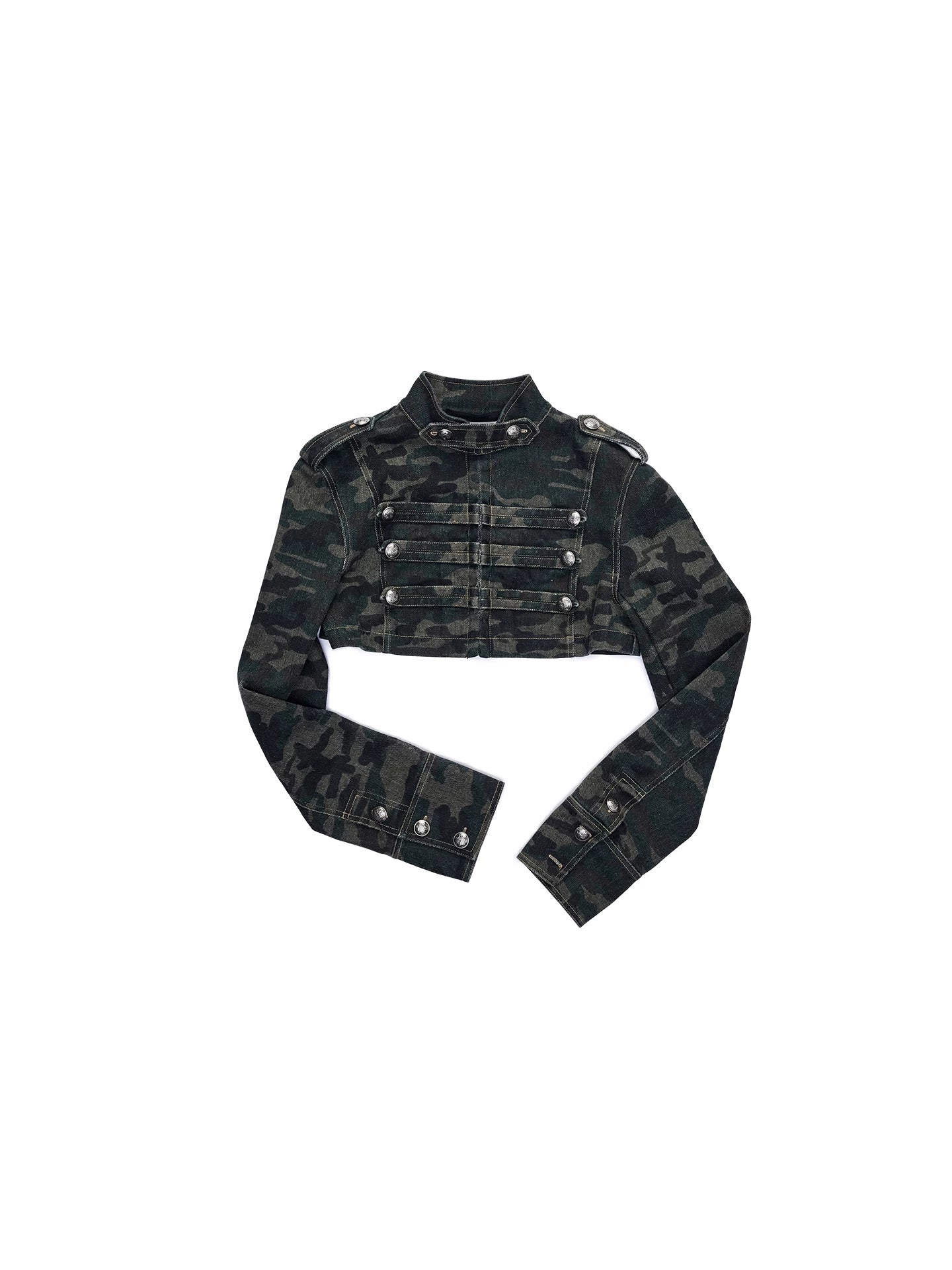 Camouflage Double-Breasted Cropped Jacket & Shorts Set