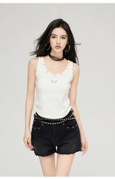 Black & Blue Frayed Denim Shorts - CHINASQUAD