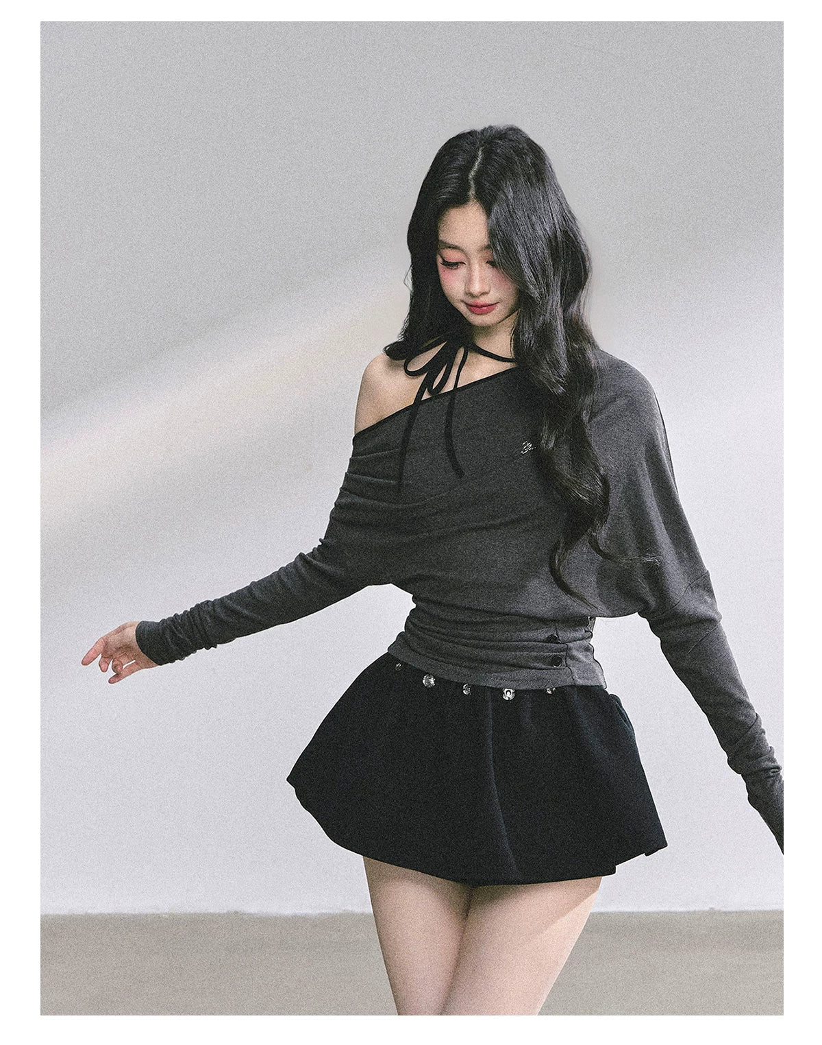 Off-Shoulder Halter Long-Sleeve T-Shirt