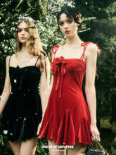 Classic Red Velvet Handcrafted Floral Velvet Dress - CHINASQUAD