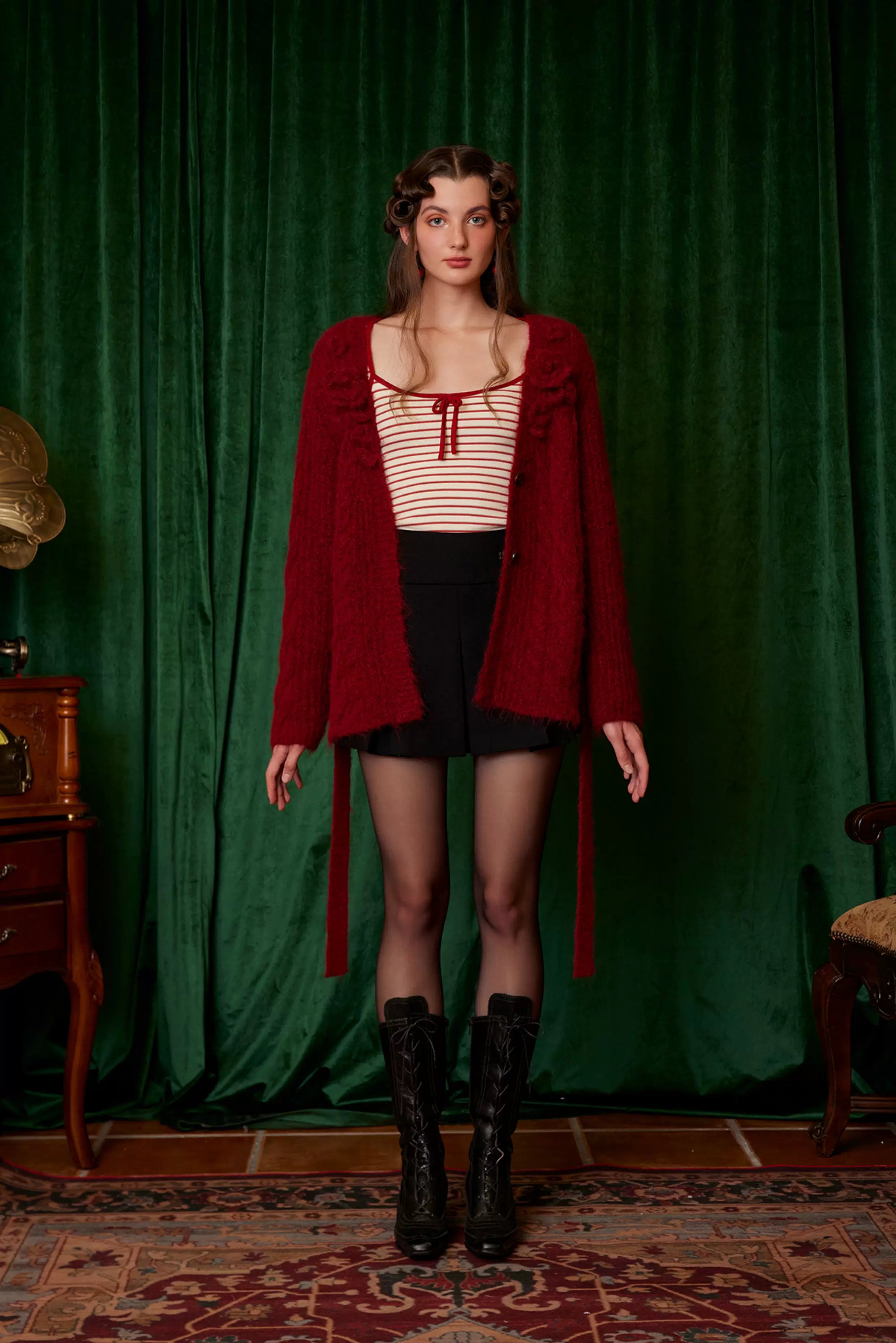 Hand-Crocheted Wool Knit Cardigan