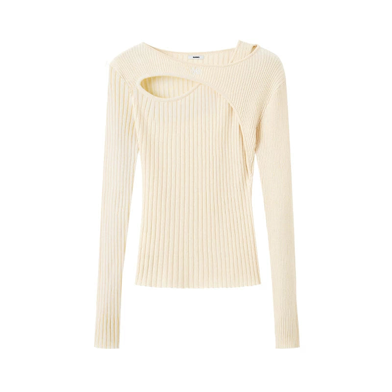 Olympia Long-Sleeve Fitted Knit Crewneck