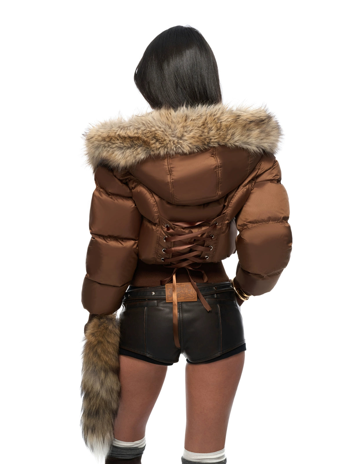 Vintage Waist-Cinched Cropped Down Jacket