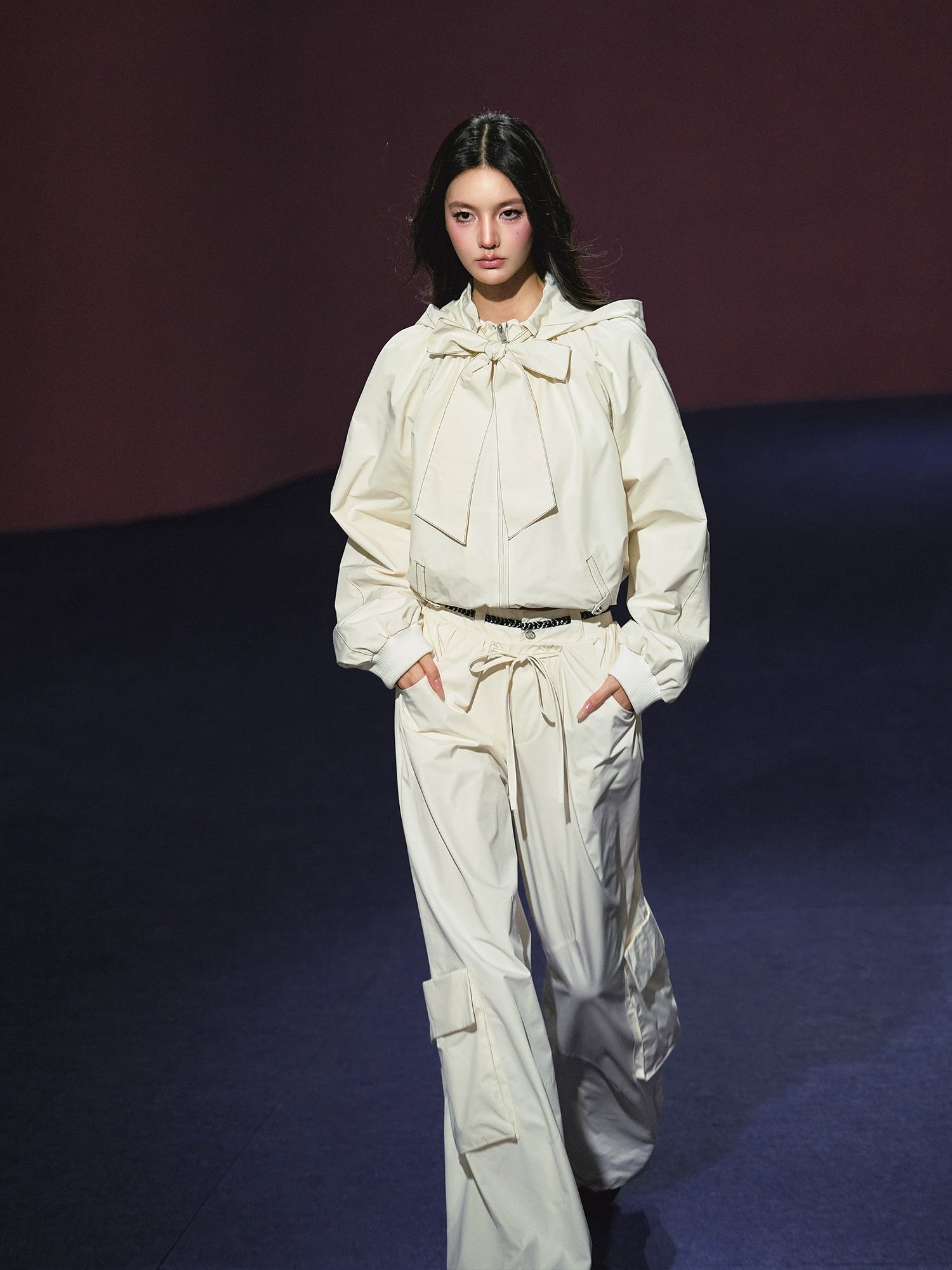 Neckline Tie Striped Sun-Protective Jacket & Pants Set - CHINASQUAD