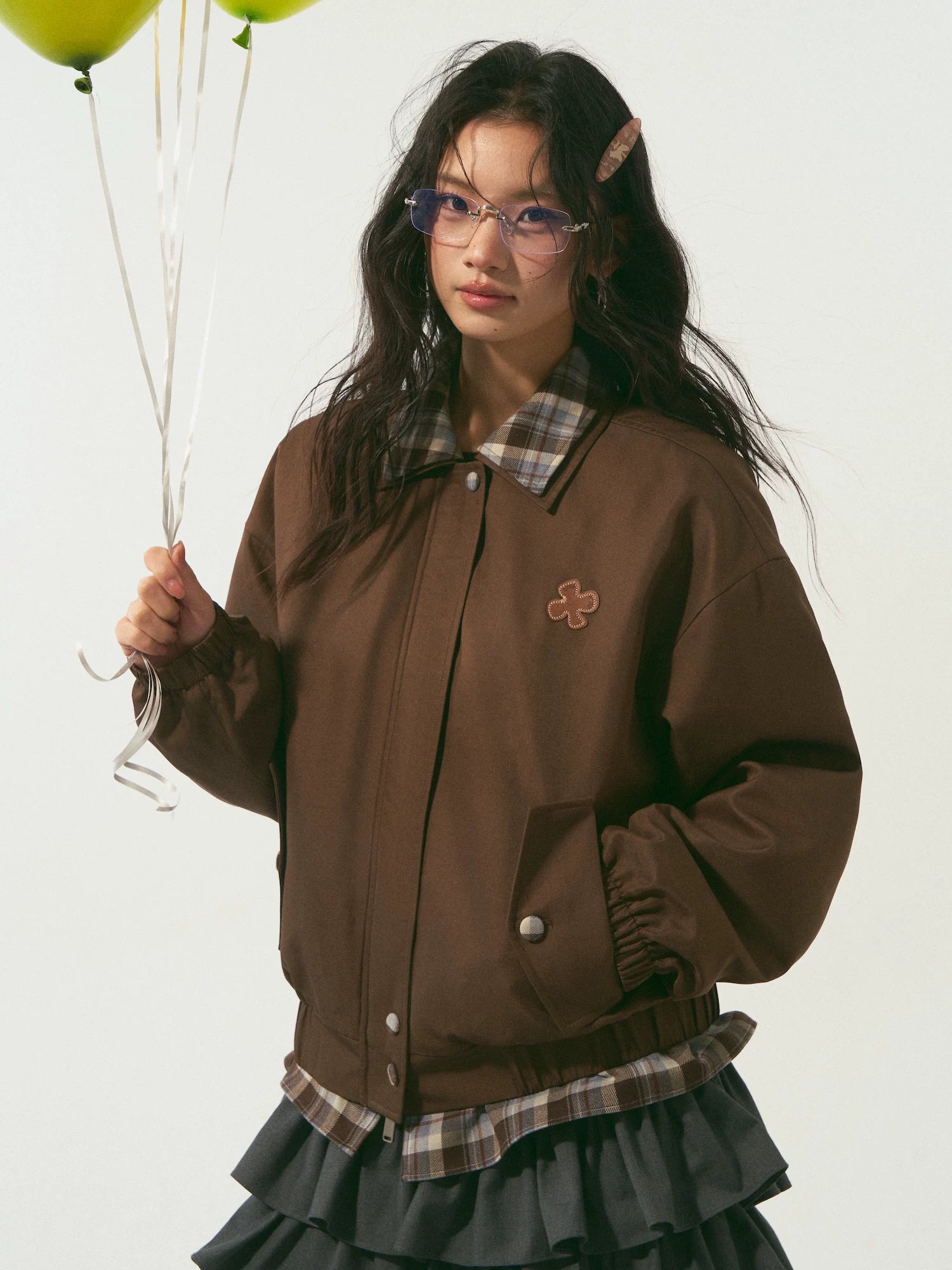 Double-Collar Plaid Patchwork Padded Jacket