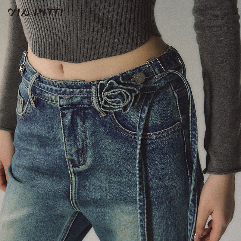 Vintage Distressed Flared Denim Jeans - CHINASQUAD