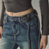 Vintage Distressed Flared Denim Jeans - CHINASQUAD