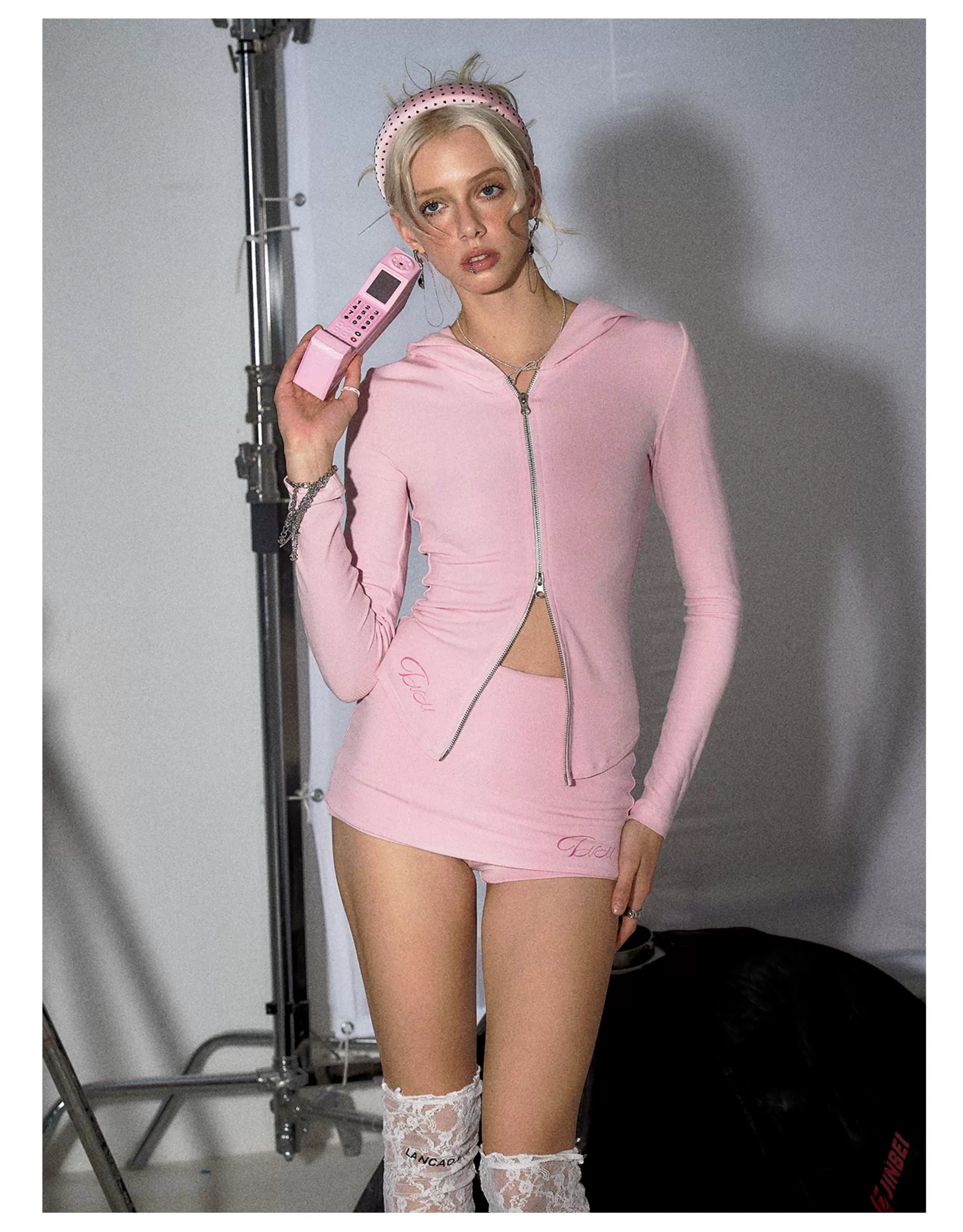 Knit Hoodie Jacket & Skirt-Shorts Set