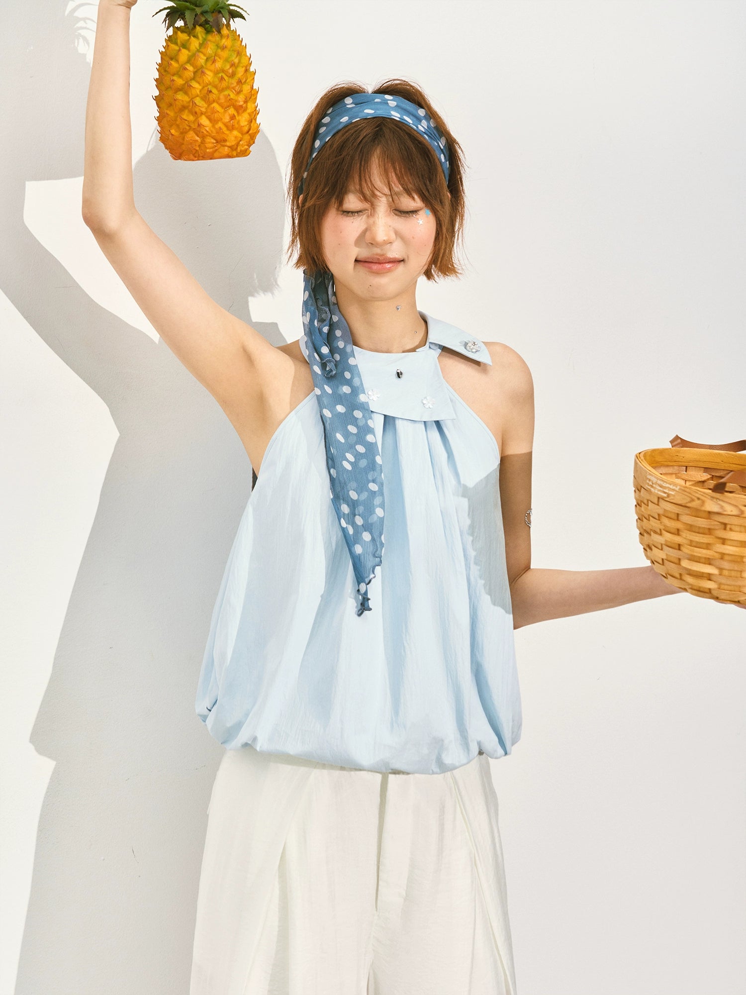 Halter Neck Off-Shoulder Crinkled Sleeveless Top - CHINASQUAD