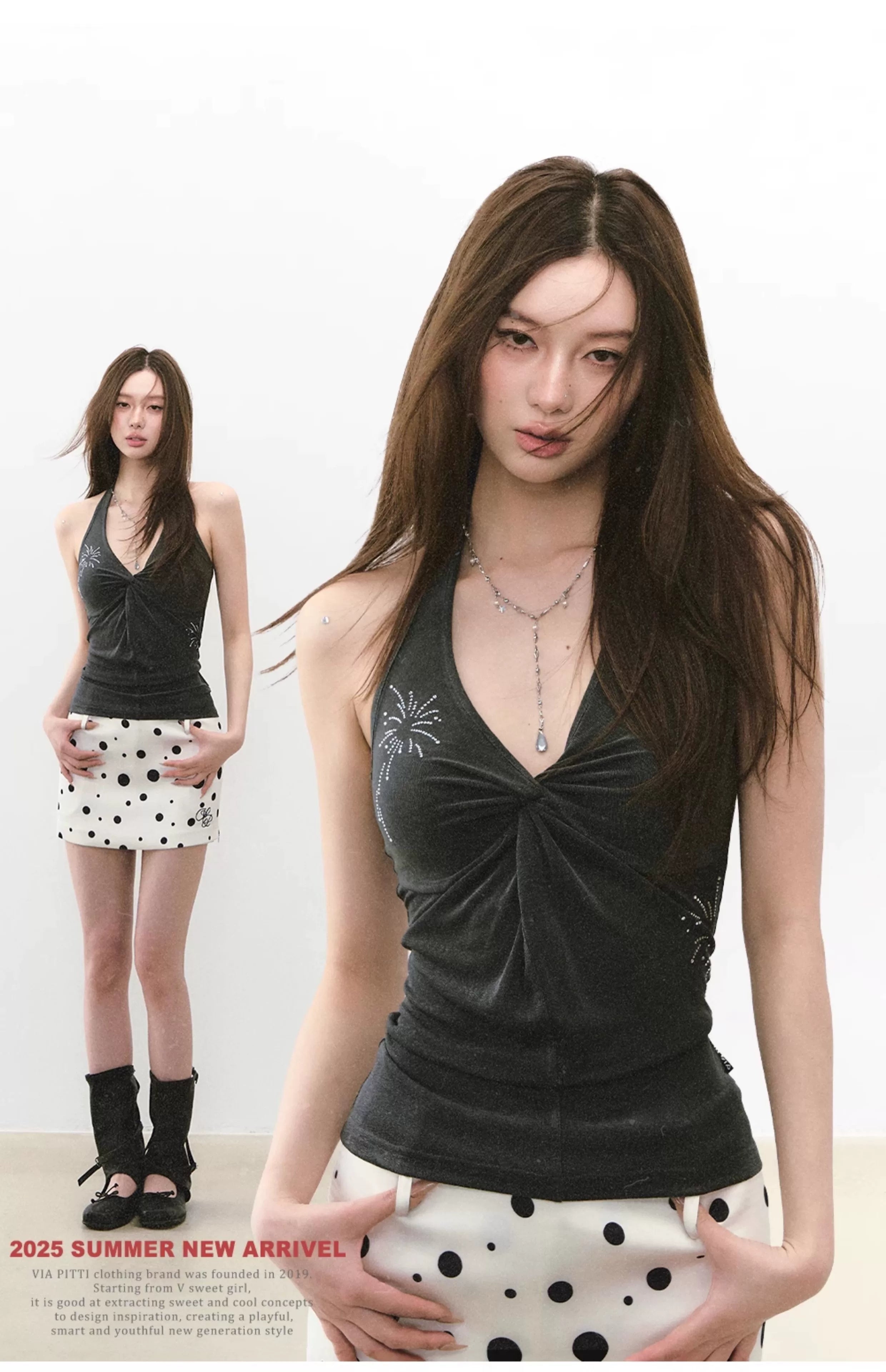 Rhinestone Halter Acetate Vest