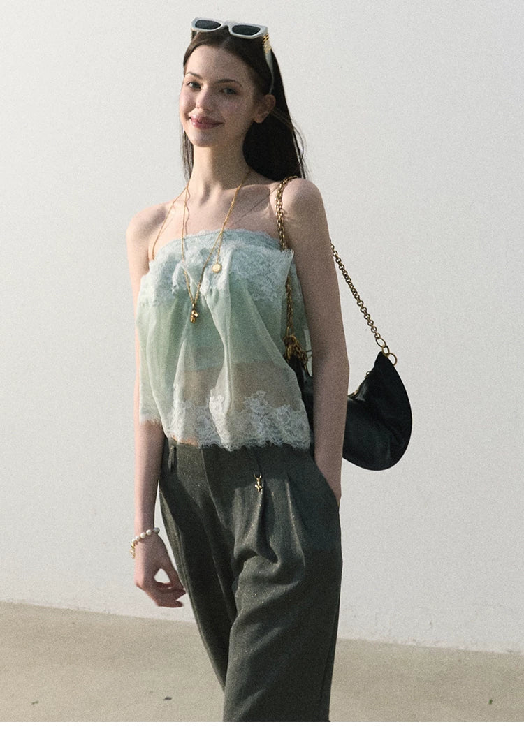 Quiet Fruit Lace Off-Shoulder Bandeau Bustier