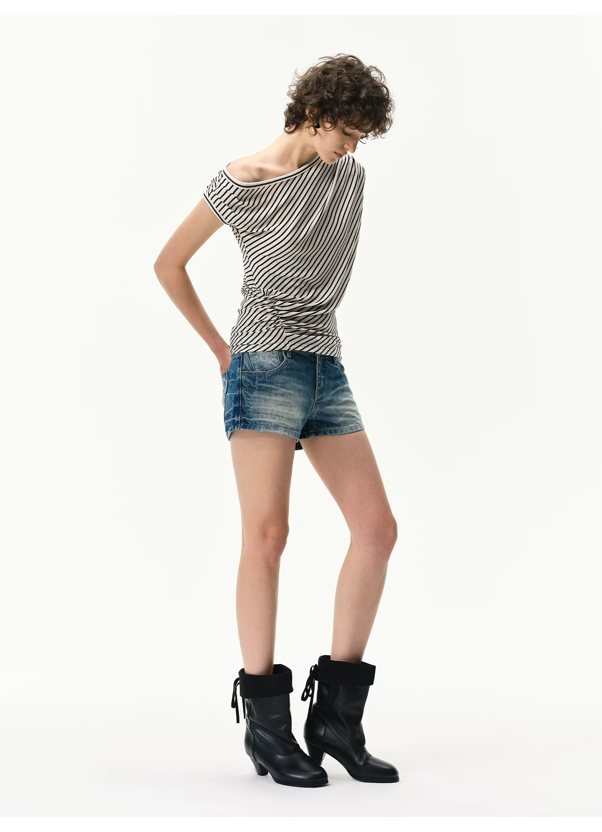 Asymmetrical Draped Lyocell-Wool T-Shirt