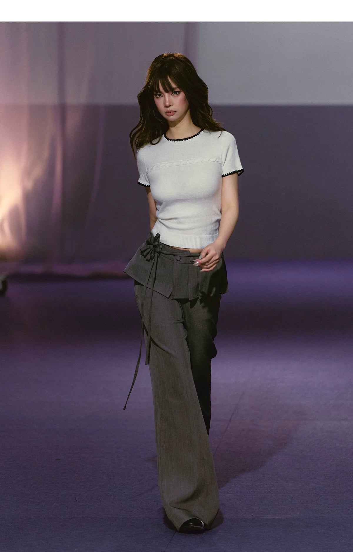 Pleated Faux-Layer Tailored Straight-Leg Trousers