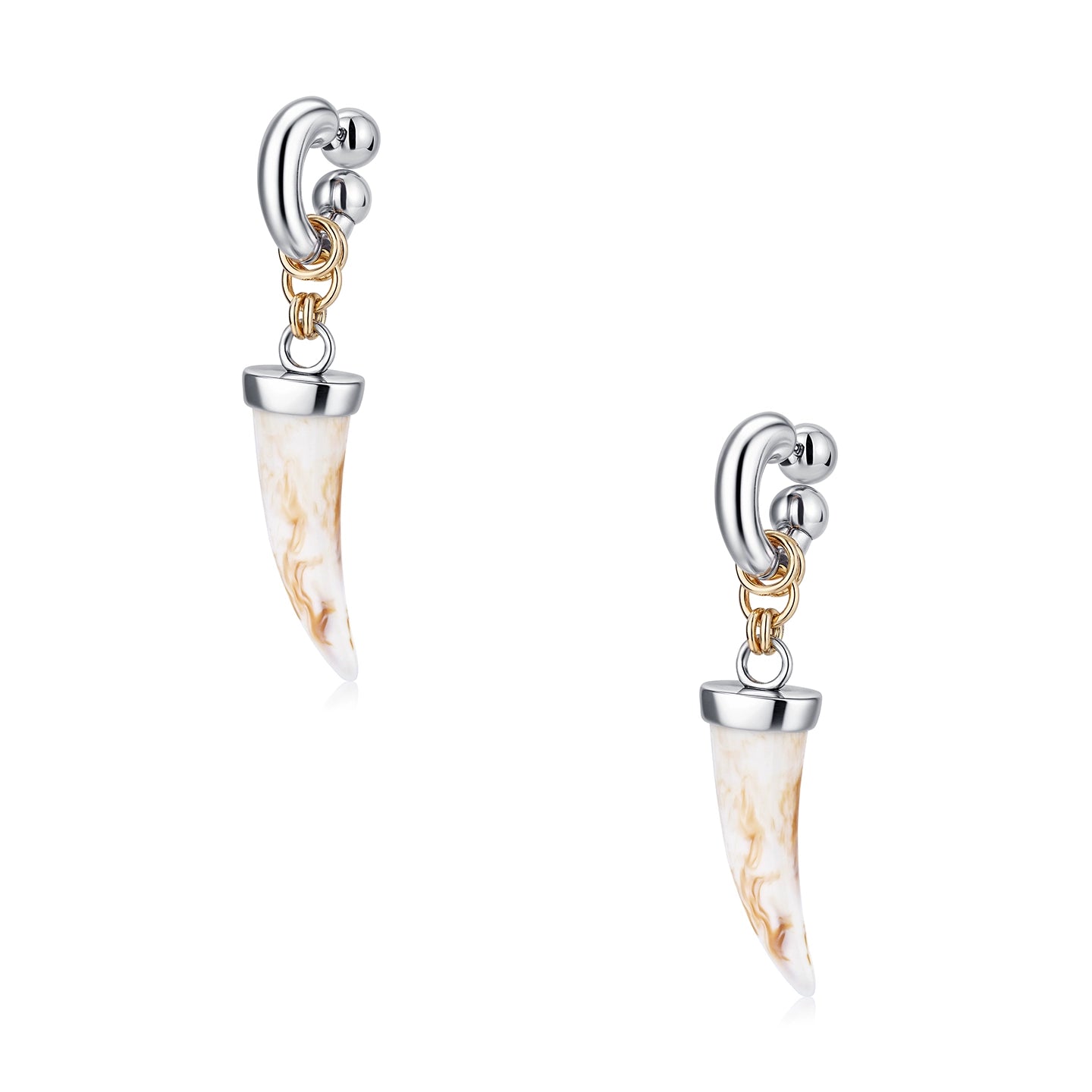 Silver Reconstructed Vintage Fang Bone Hoop Earrings