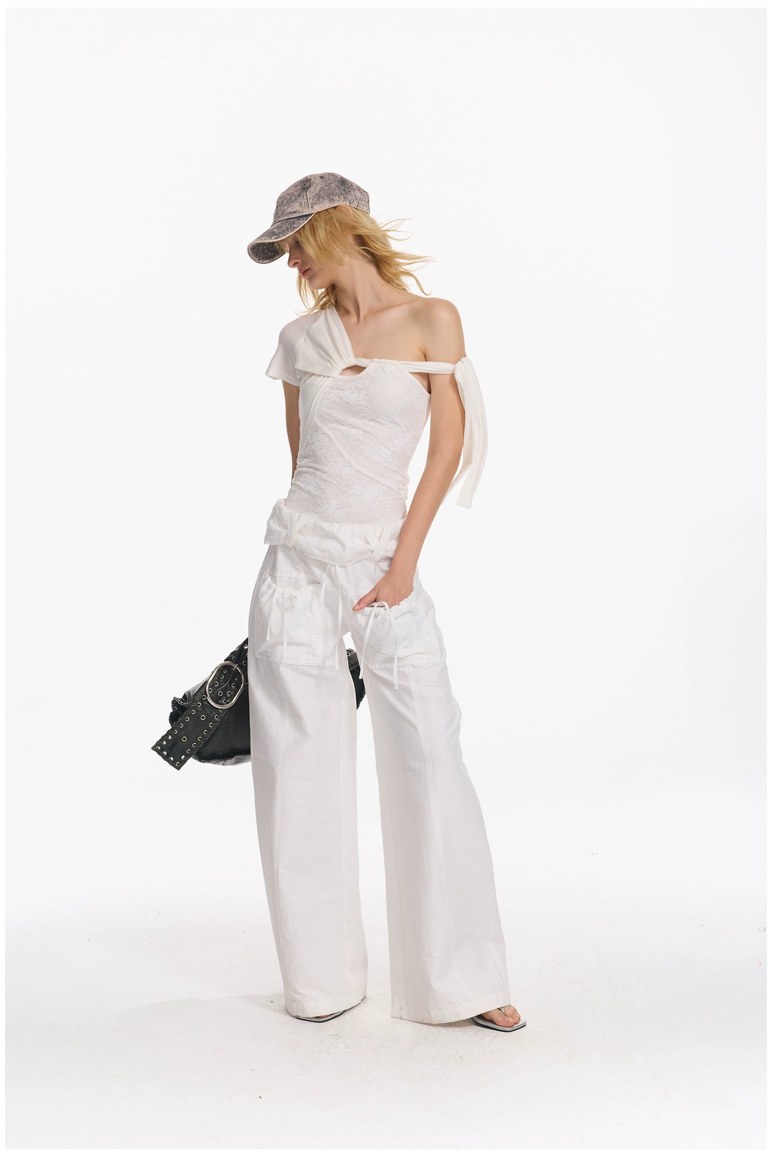 Draped Drawstring Wide-Leg Pants - CHINASQUAD