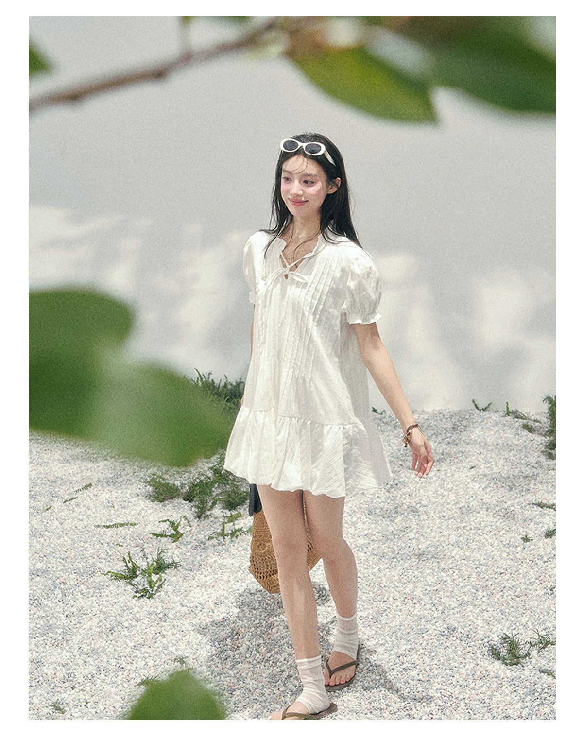 French Plaid Puff Sleeve Mini Dress