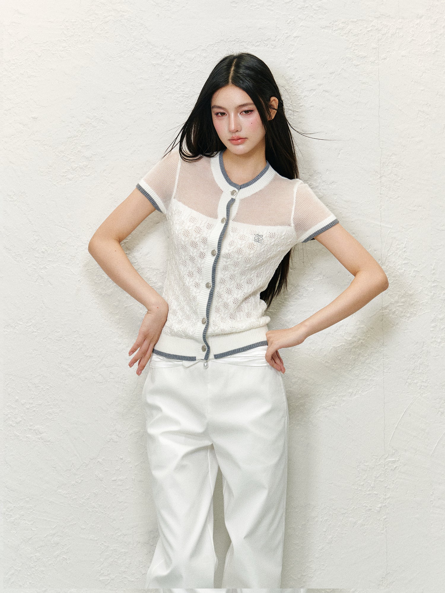 Off-shoulder Round Neck Short Sleeve Knit T-shirt - CHINASQUAD