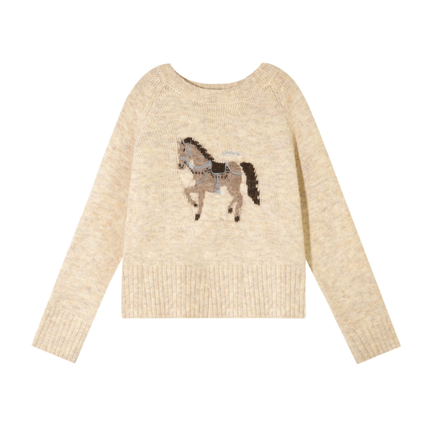 Wool Blend Horse Jacquard Embroidered Sweater