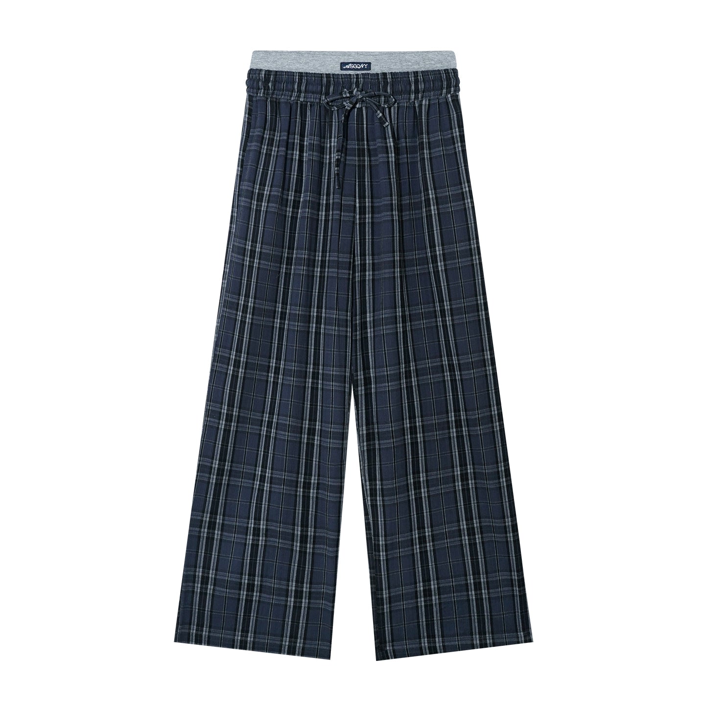 Plaid Patchwork Double-Waist Relaxed Straight Pants