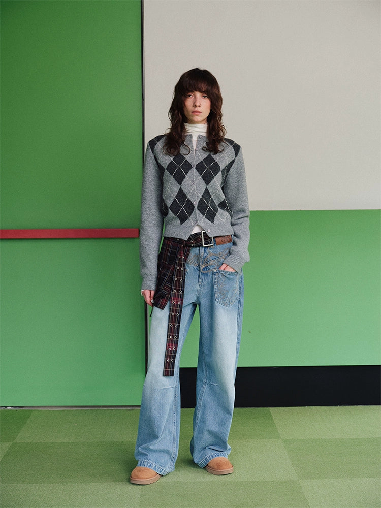 (Final Sale) Washed Denim Wide-Leg Pants - CHINASQUAD