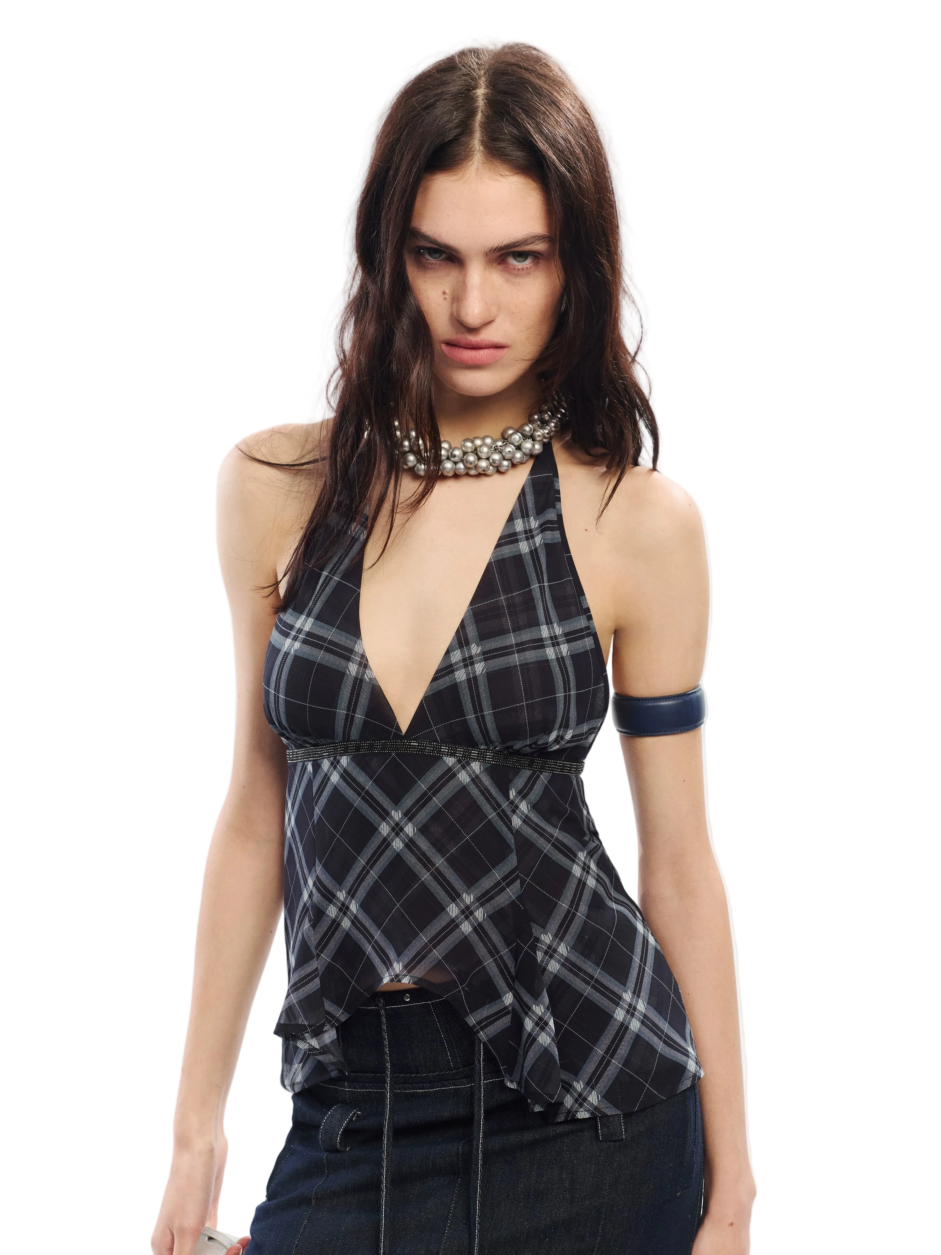 Vintage Embellished Halter Waist-Cinched Camisole