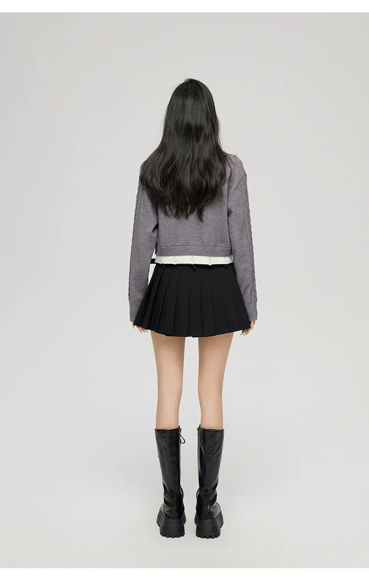 Yellow & Gray 2-in-1 Frayed-edge Sweater - CHINASQUAD