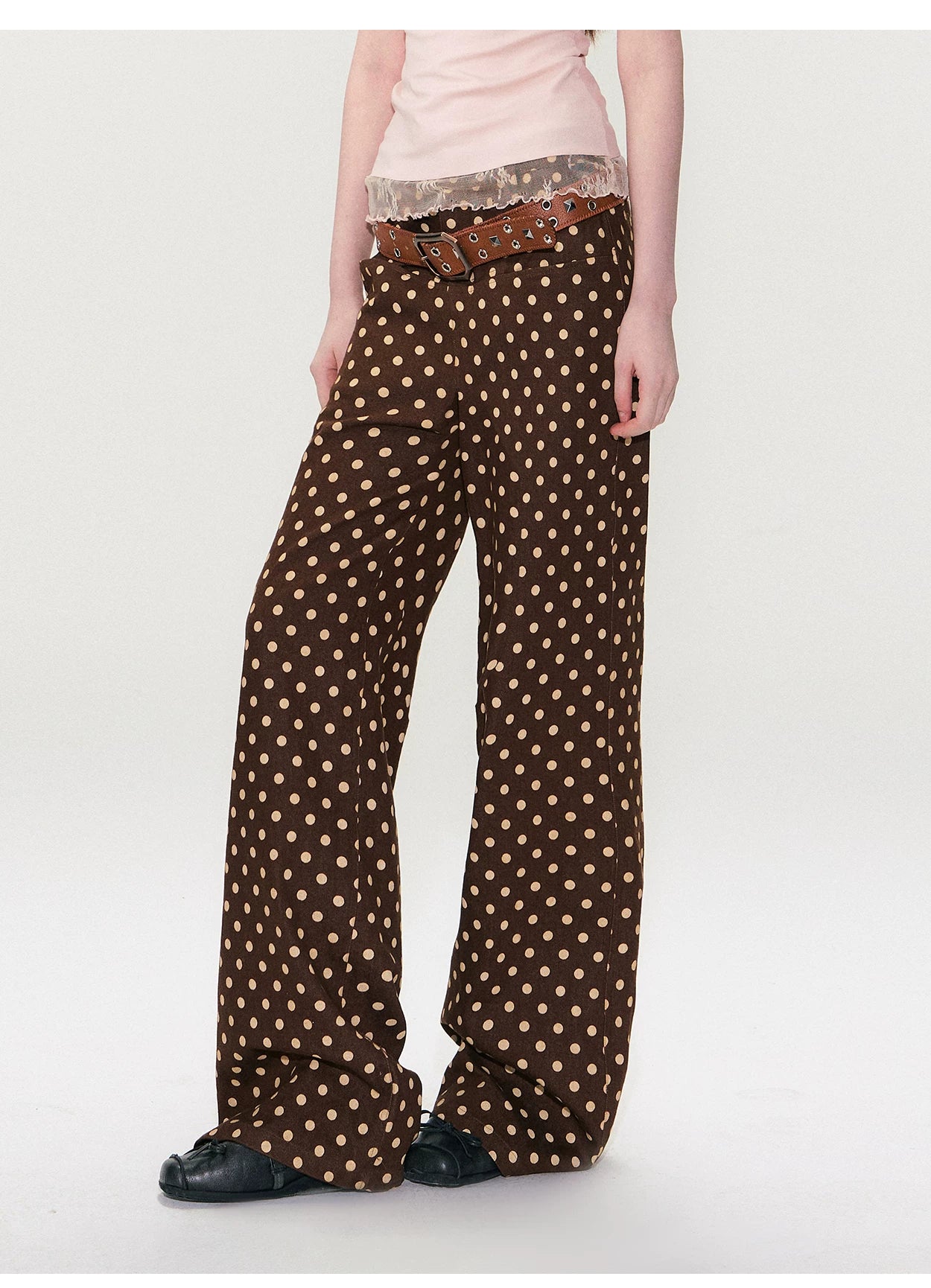 Vintage Polka Dot Straight-Leg Denim Trousers